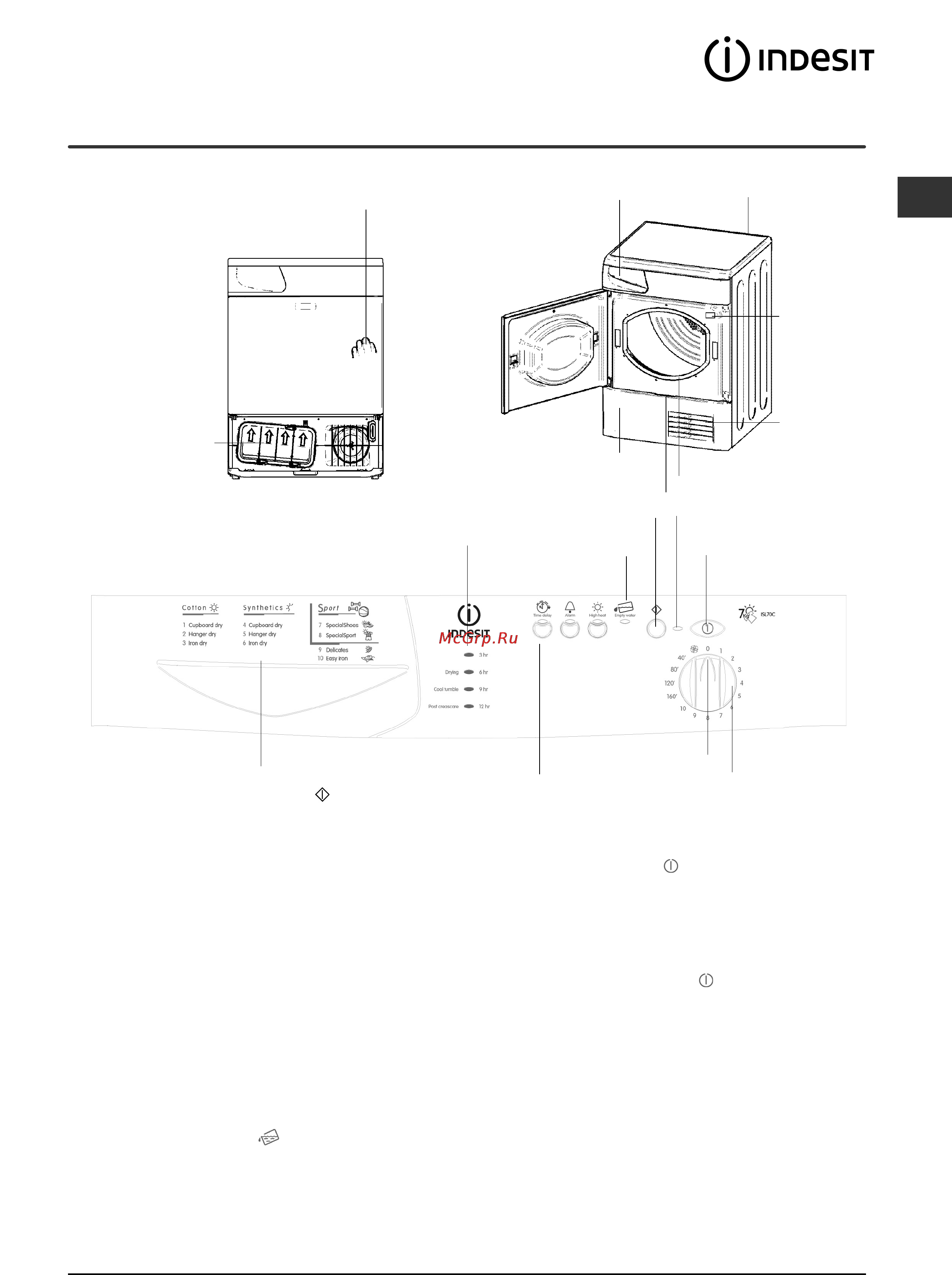 Indesit ISL 70 C [27/96] Description du sèche linge