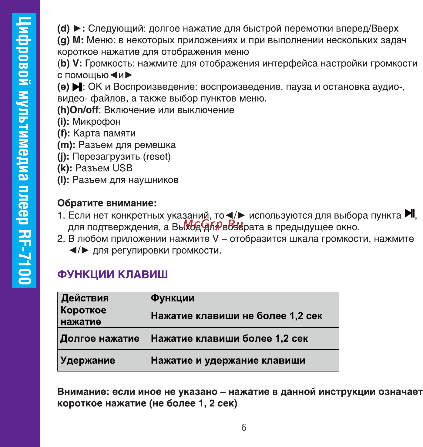 Ritmix RF-7100 Инструкция по эксплуатации онлайн [6/34] 92877