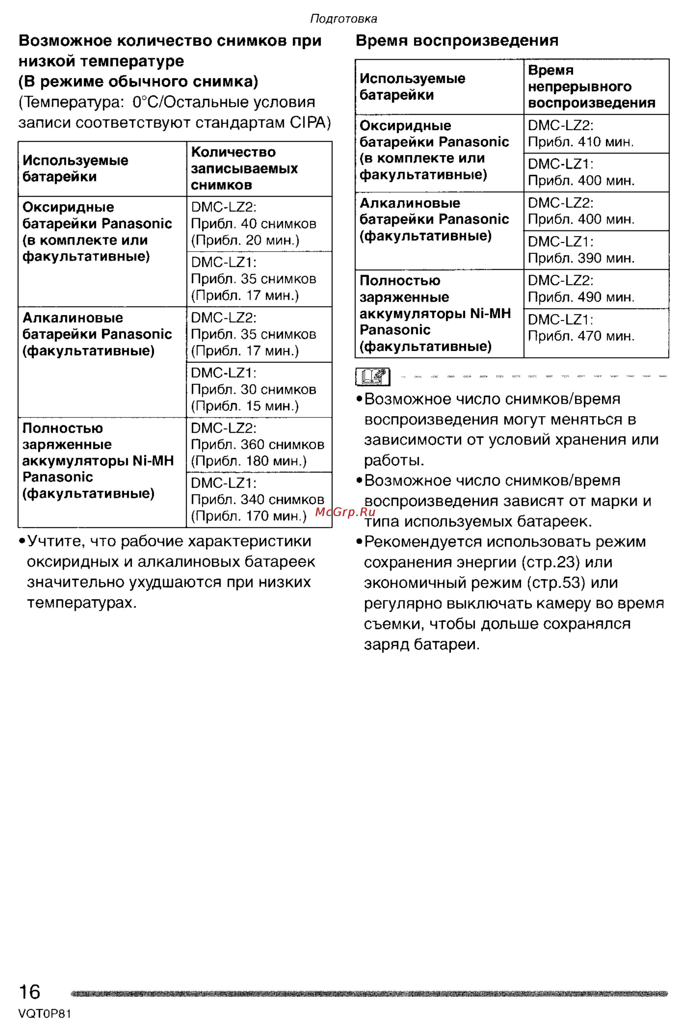 Panasonic LUMIX DMC-LZ1 [16/153] Сохранения энергии стр 3 или экономичный режим стр 3 или регулярно выключать камеру во время съемки чтобы дольше сохранялся заряд батареи