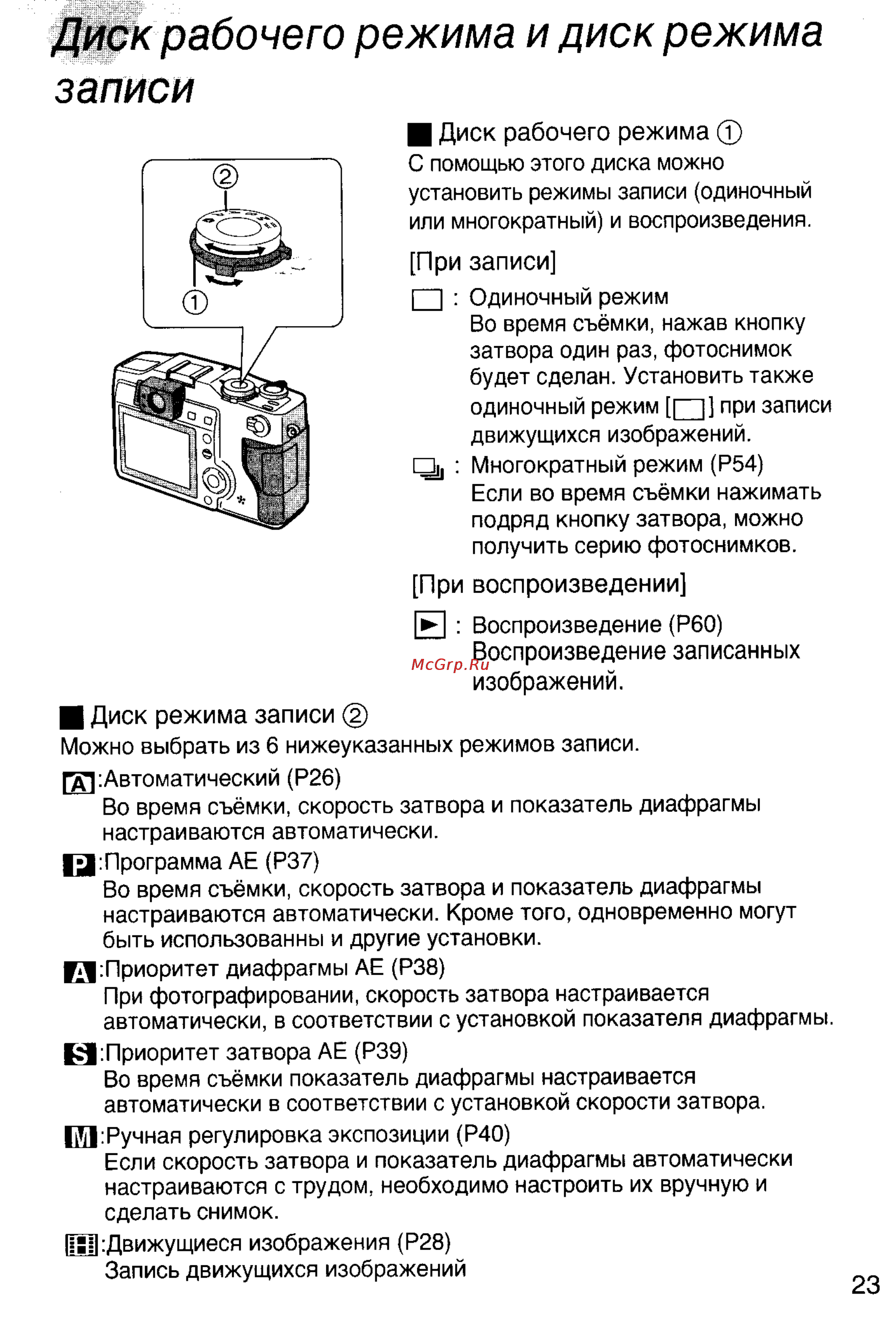 Panasonic LUMIX DMC-LC5 [23/95] Диск рабочего режима и диск режима