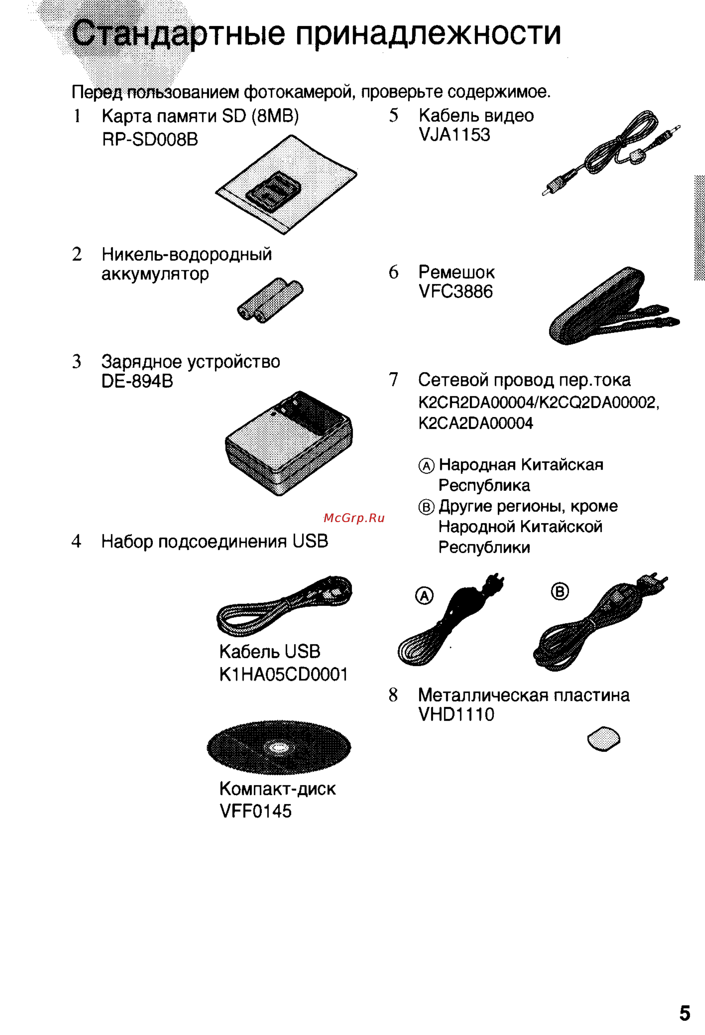 Panasonic DMC-LC20EN [5/73] Сьшйдартные принадлежности
