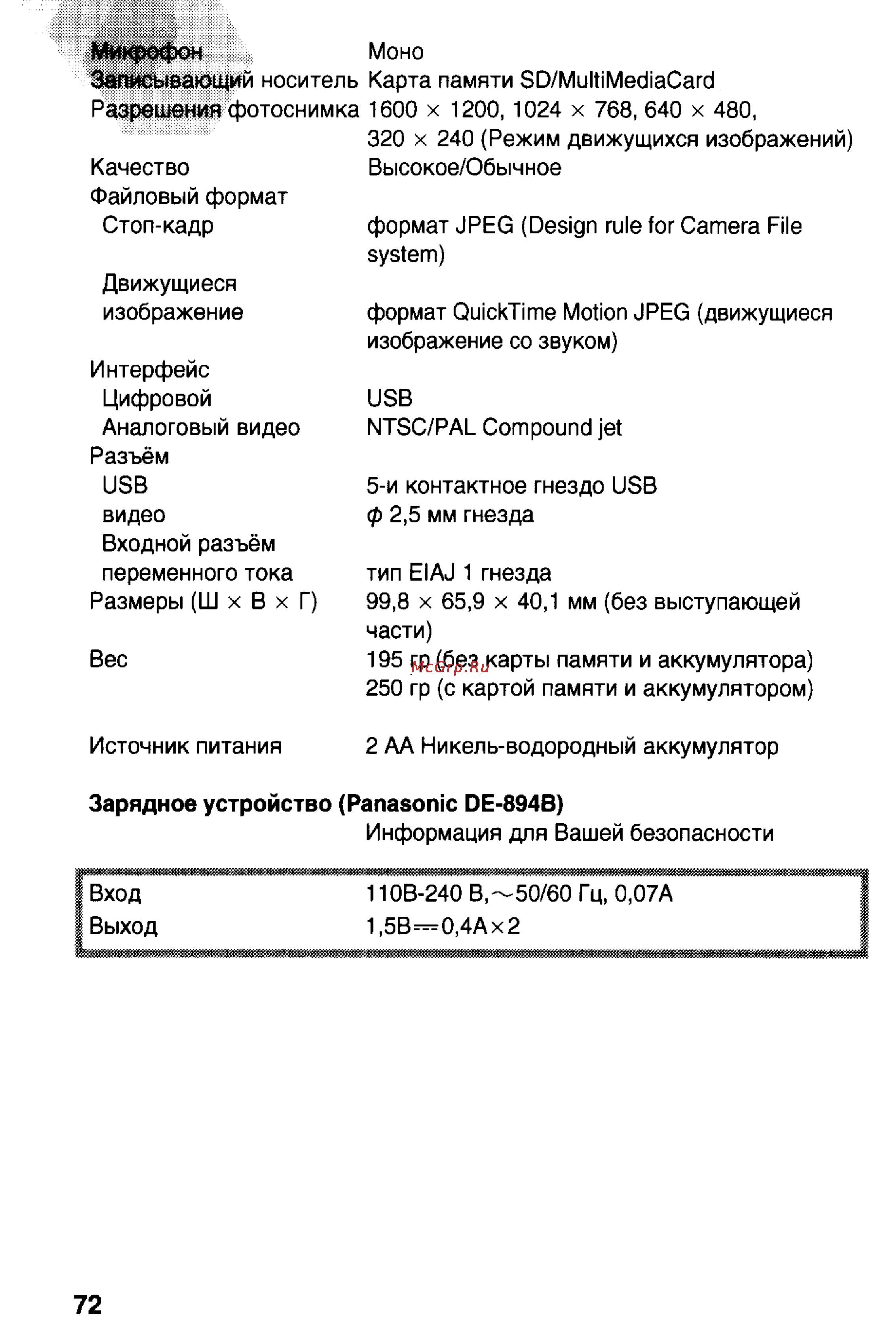 Panasonic DMC-LC20T Инструкция по эксплуатации онлайн [72/73] 25091