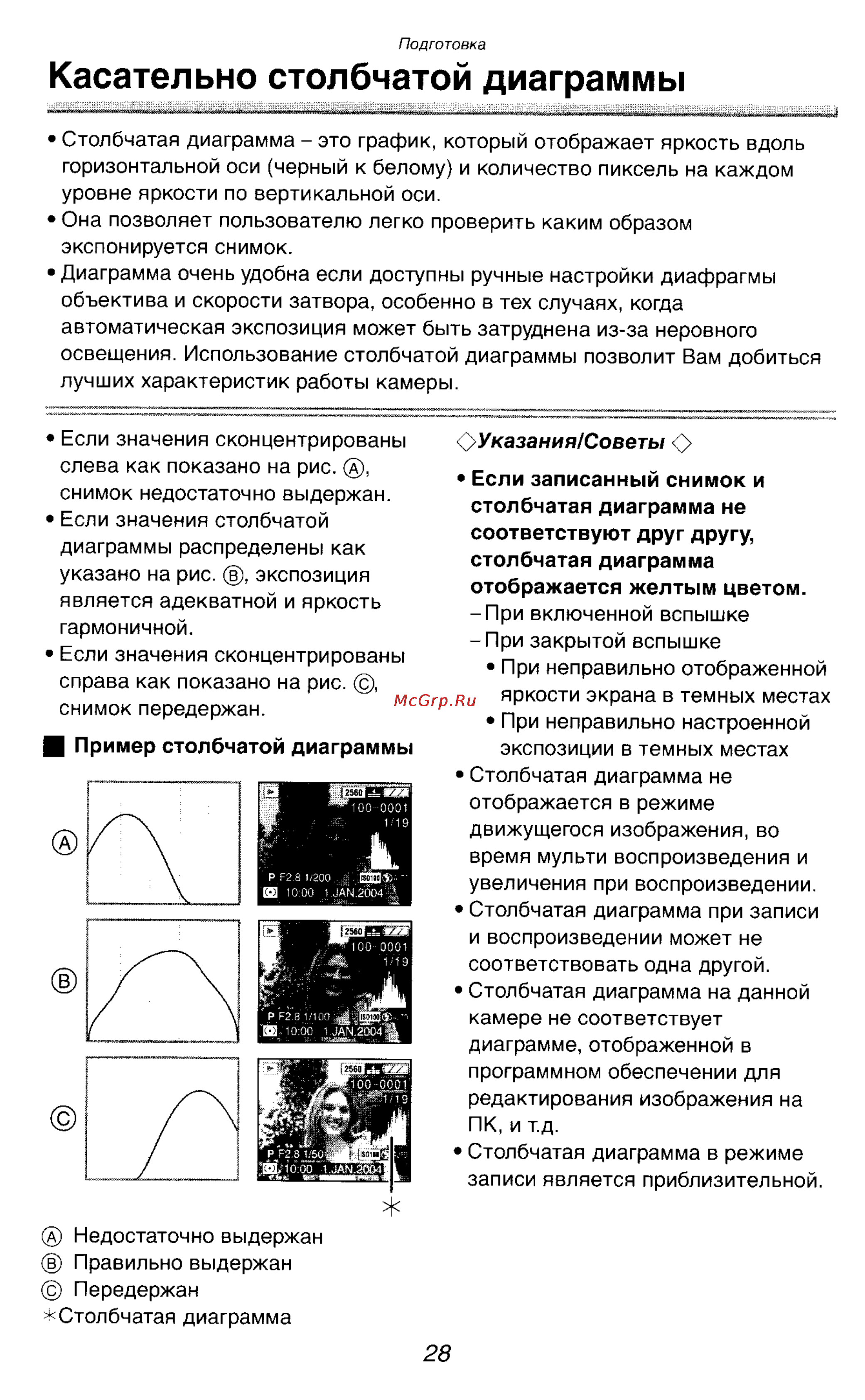 Panasonic DMC-LC1SG [28/180] Касательно столбчатой диаграммы