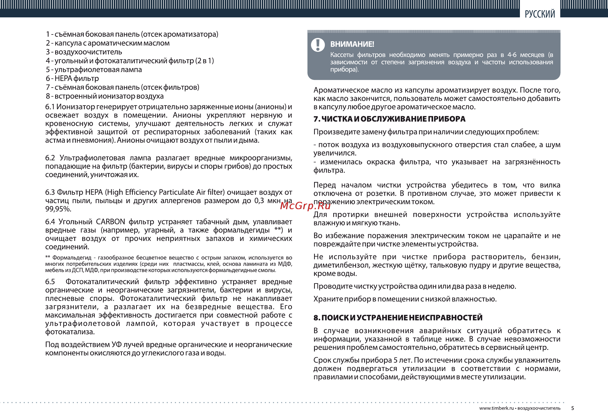 Timberk TAP FL200 MF Инструкция по эксплуатации онлайн [5/12] 25134