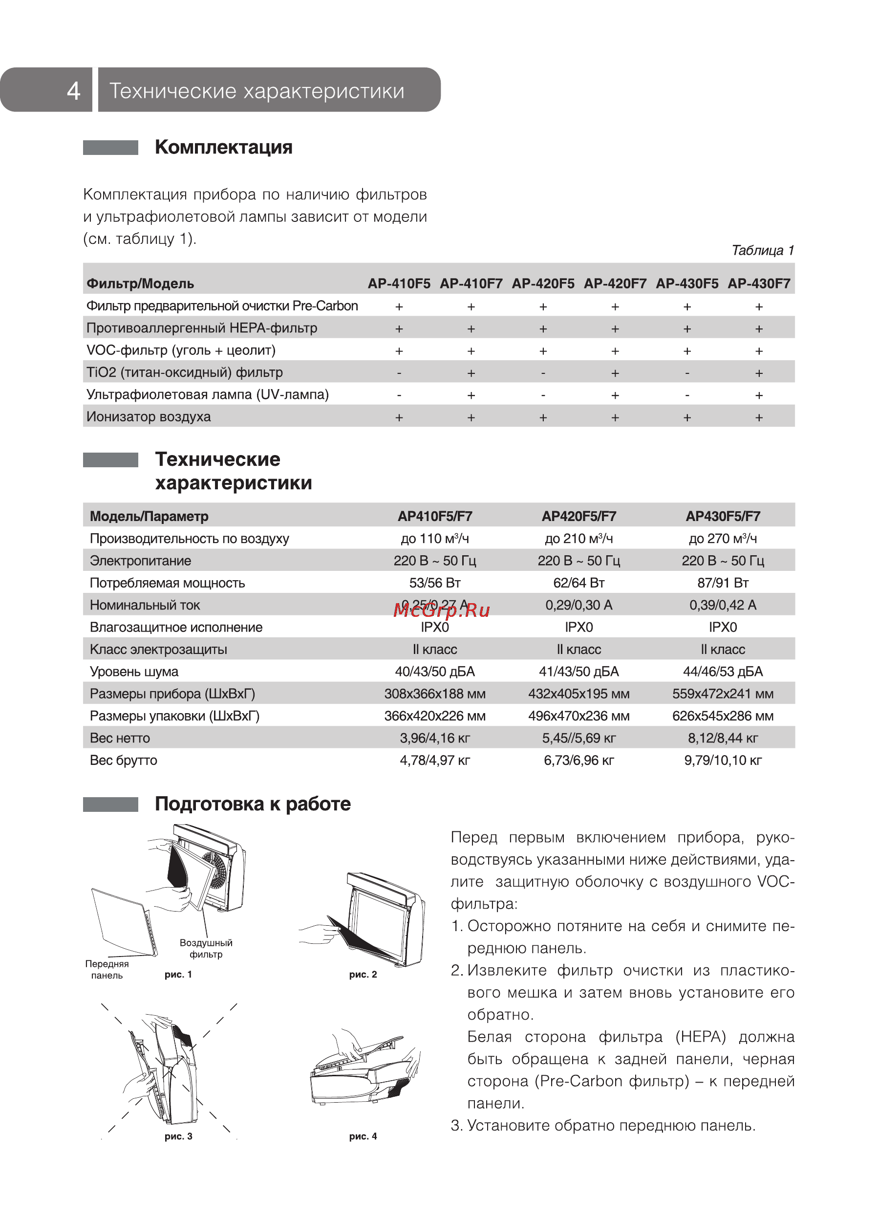 Ballu AP-420 F5 [4/12] Фильтра 1 осторожно потяните на себя и снимите пе
