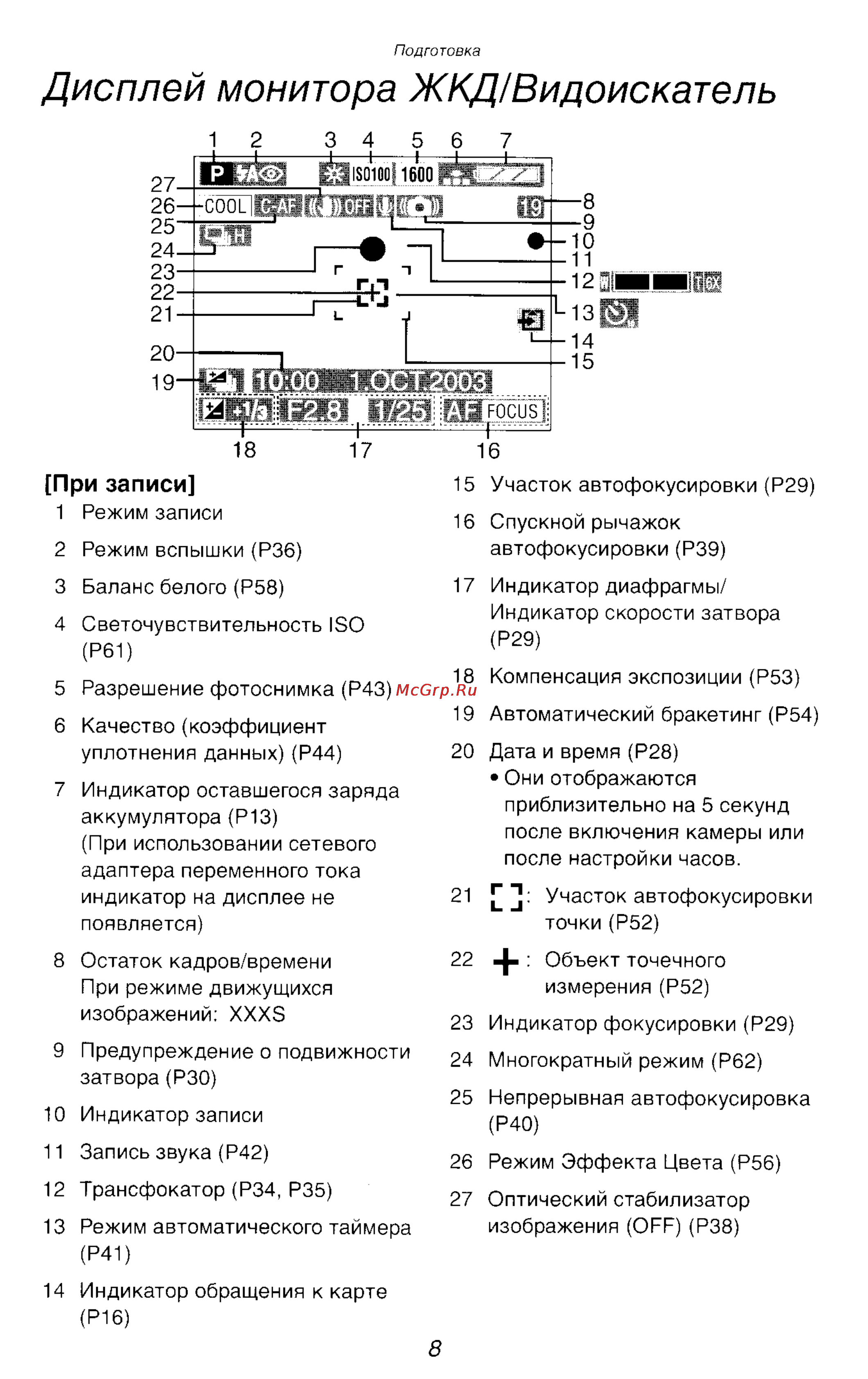 Panasonic DMC-FZ2EN [8/154] Дисплей монитора жкд видоискатель