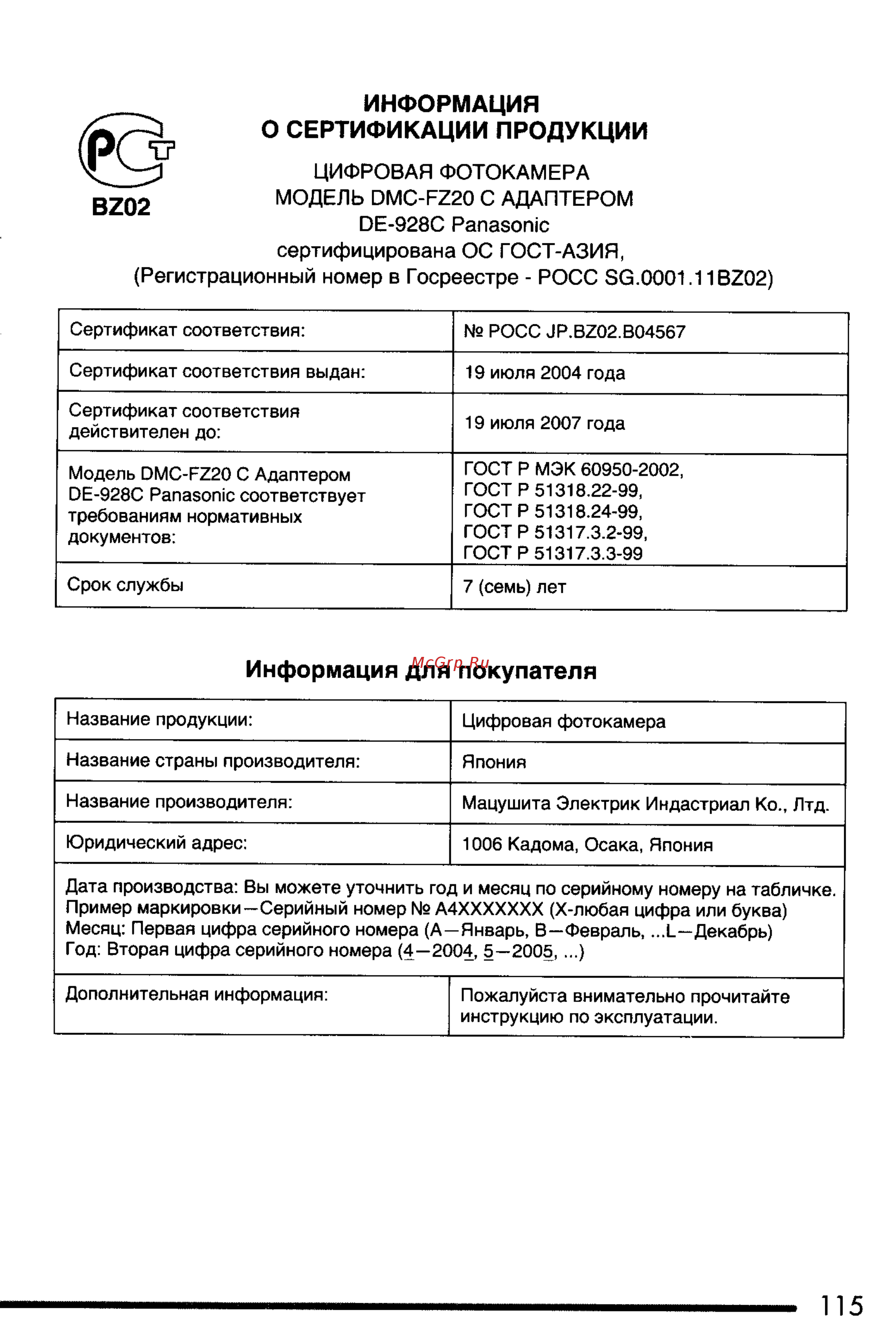 Panasonic LUMIX DMC-FZ20 [115/166] Информация