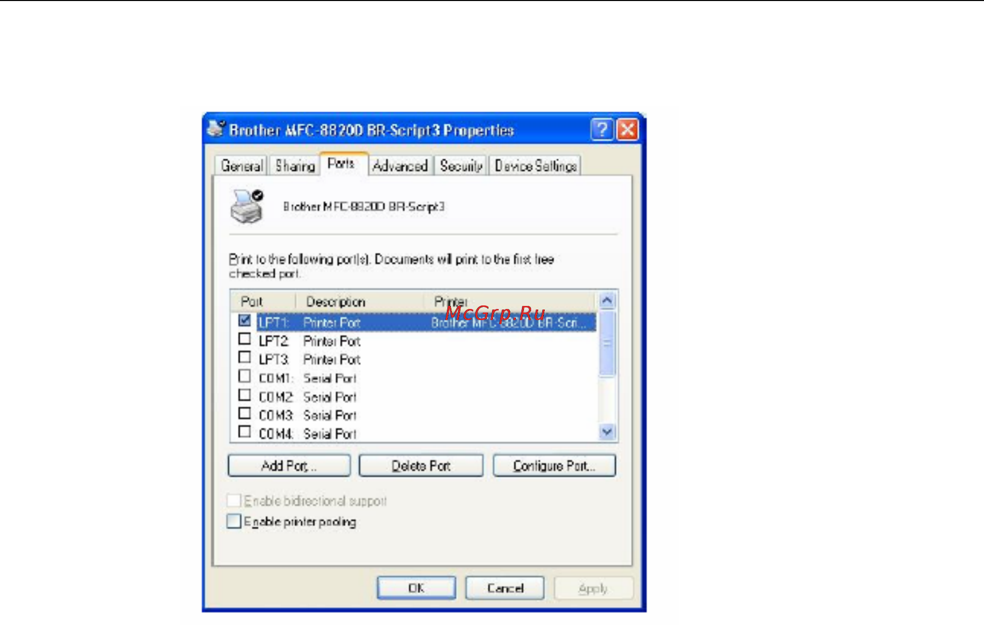 Brother DCP-8020 [104/274] Вкладка ports порты