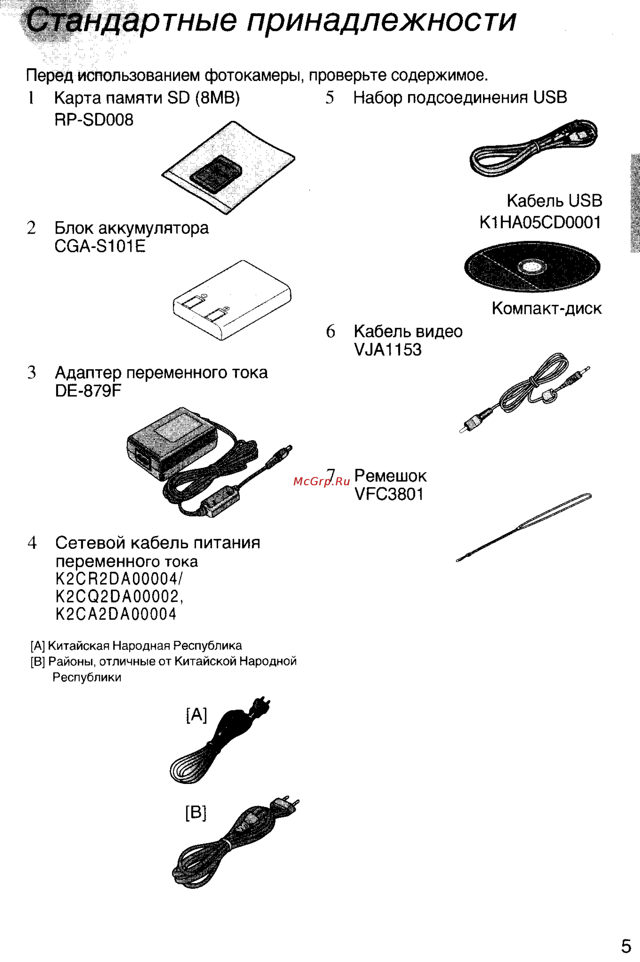 Panasonic DMC-F7EN [5/75] Стандартные принадлежности