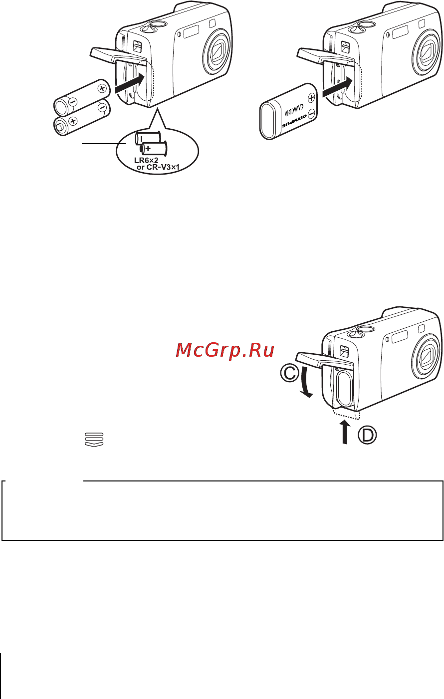 Olympus C-310 Zoom [10/52] Вставьте батарейки в правильной ориентации