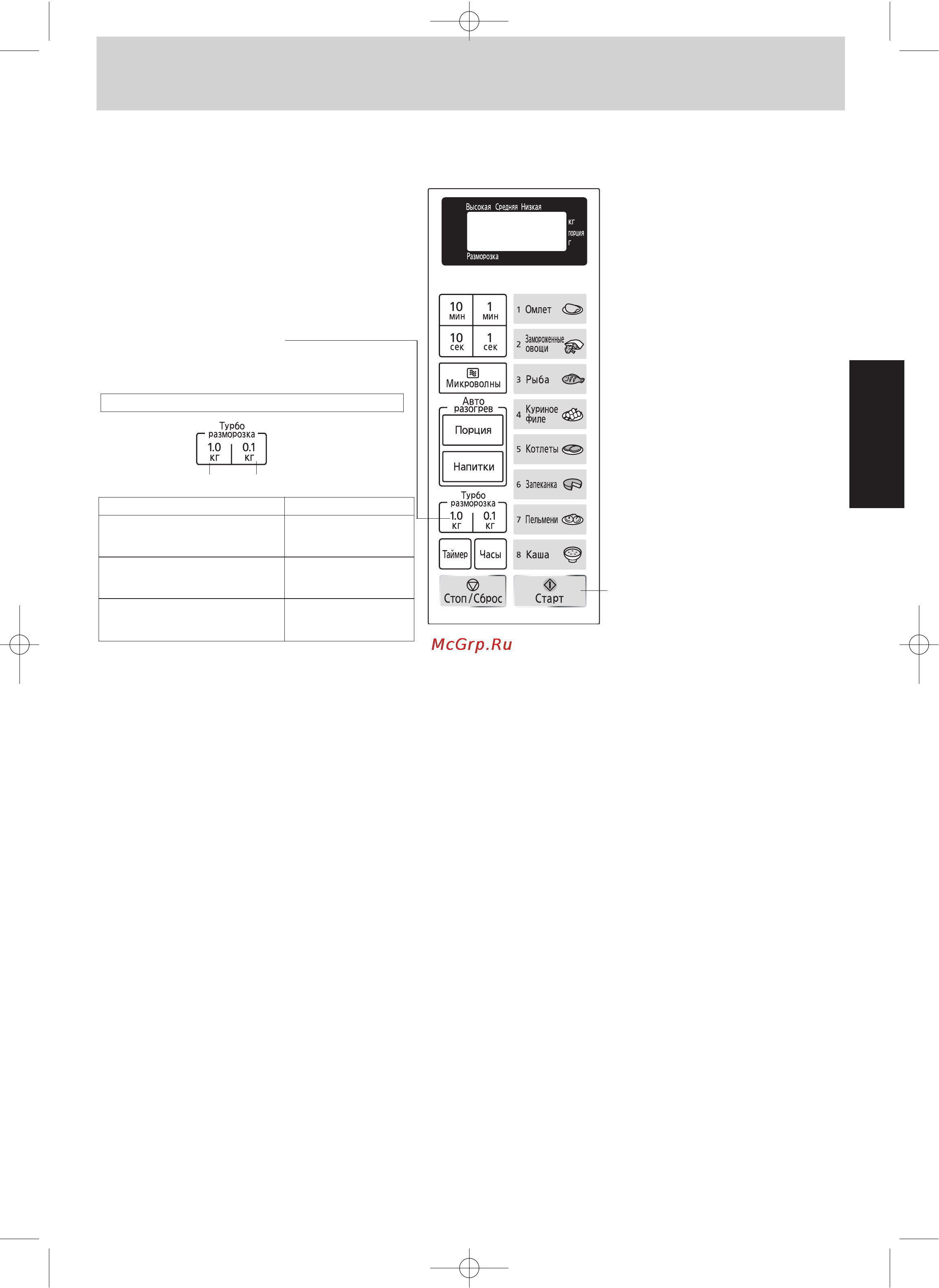 Panasonic NN-ST349W [11/39] Установите вес замороженного продукта