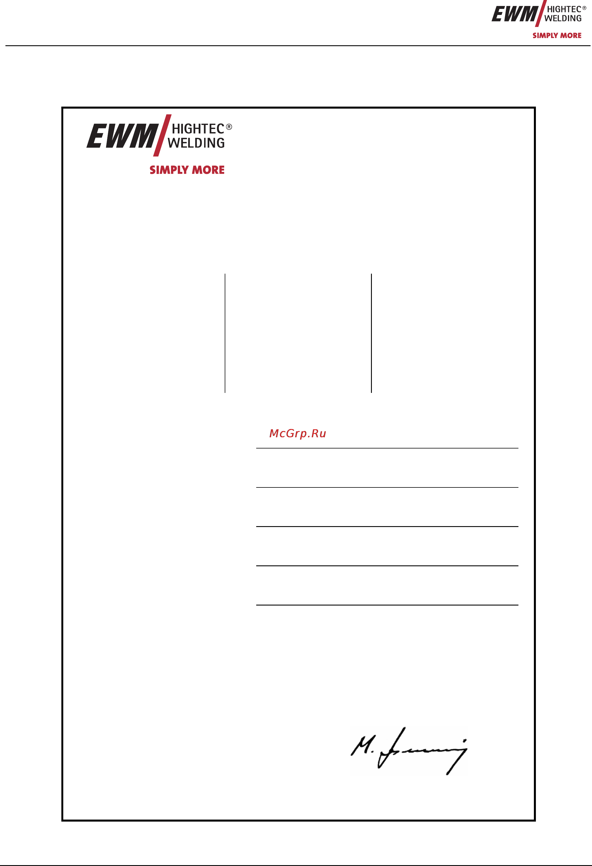 Ewm TETRIX 300 activArc TGD Classic 090-000098-00102 [60/60] Document original est joint à toute machine