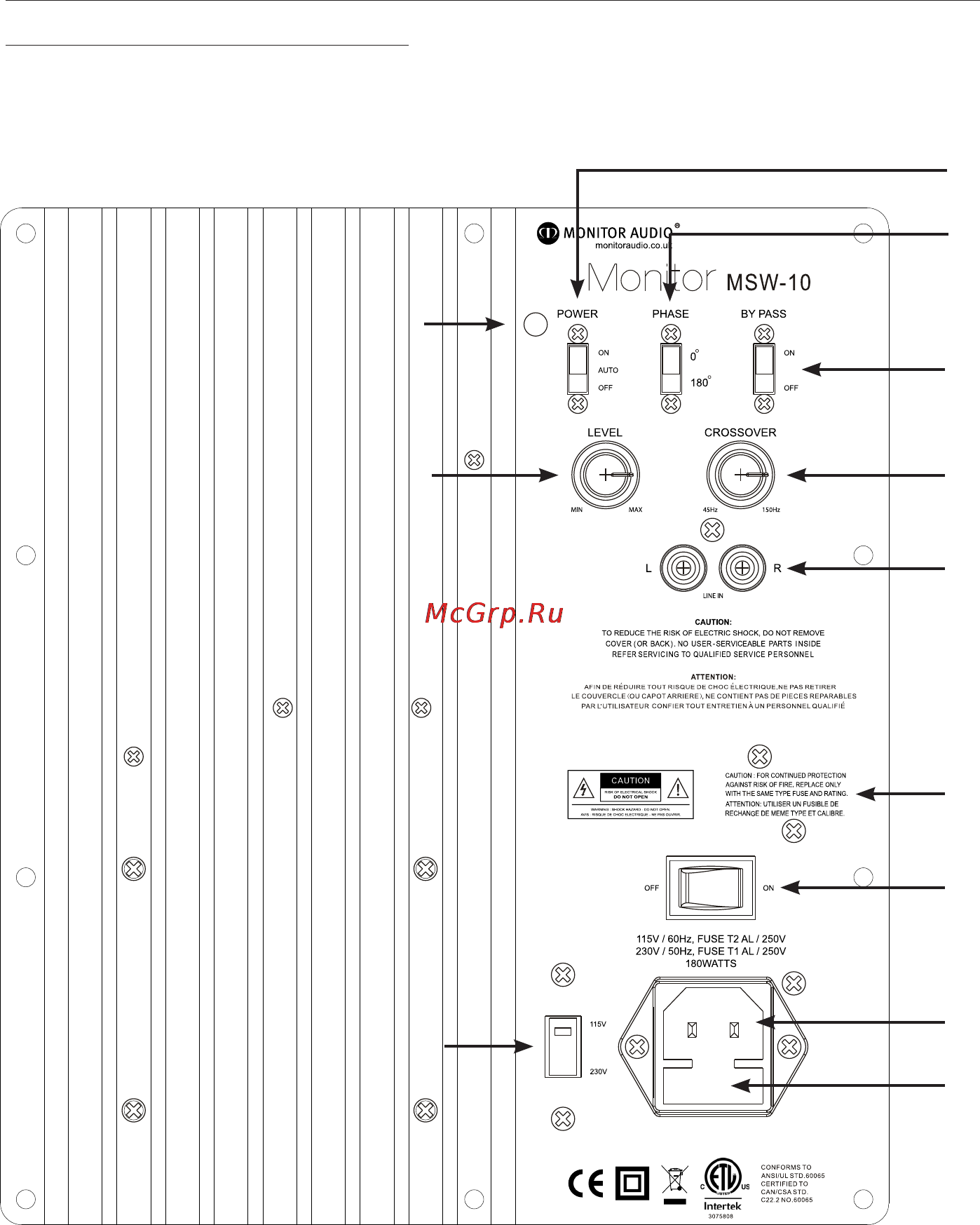 Monitor Audio Monitor Centre Black [10/16] Панель управления встроенного усилителя сабвуфера msw 10