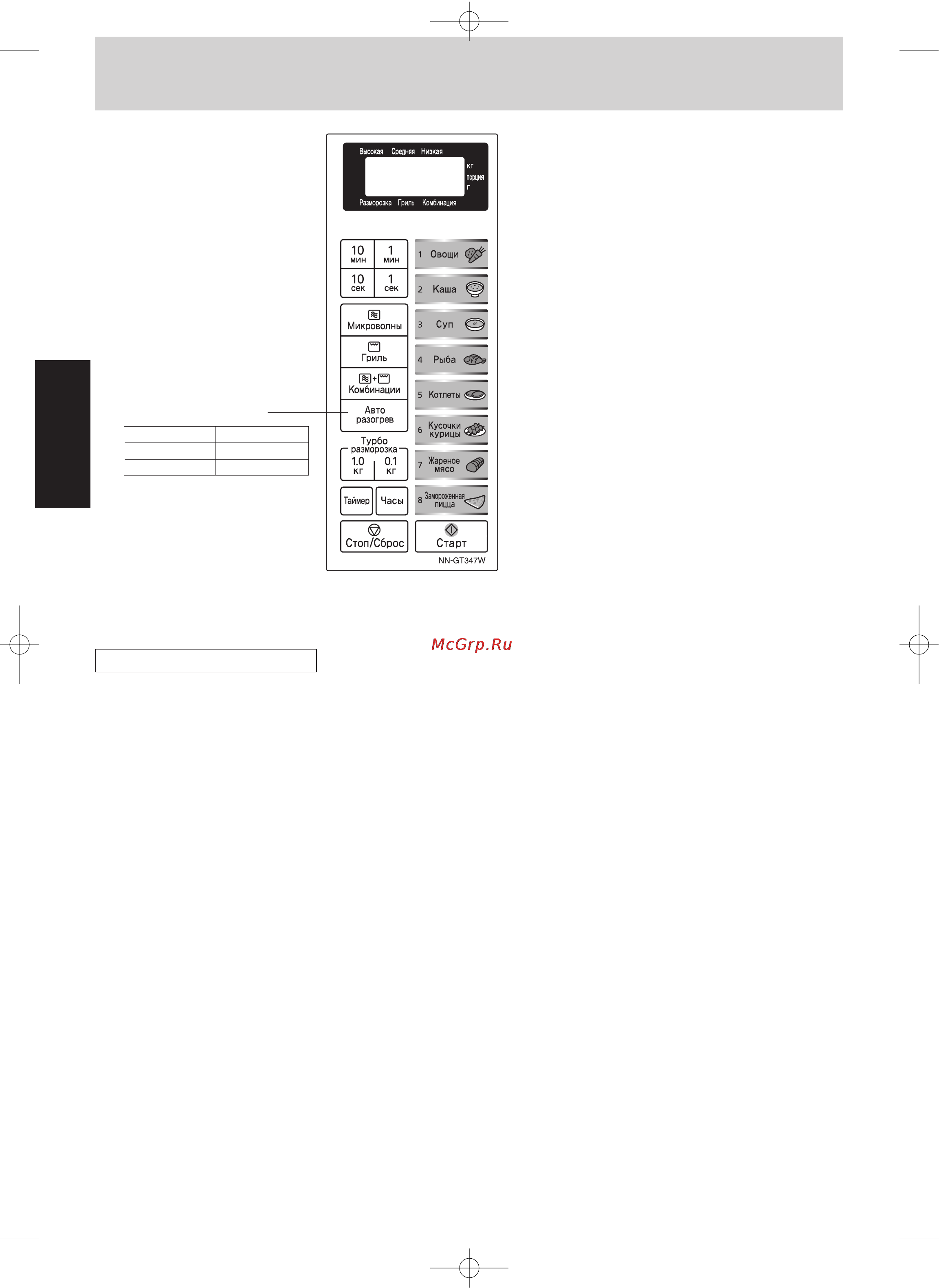 Panasonic NN-GT347 [12/40] Основные операции