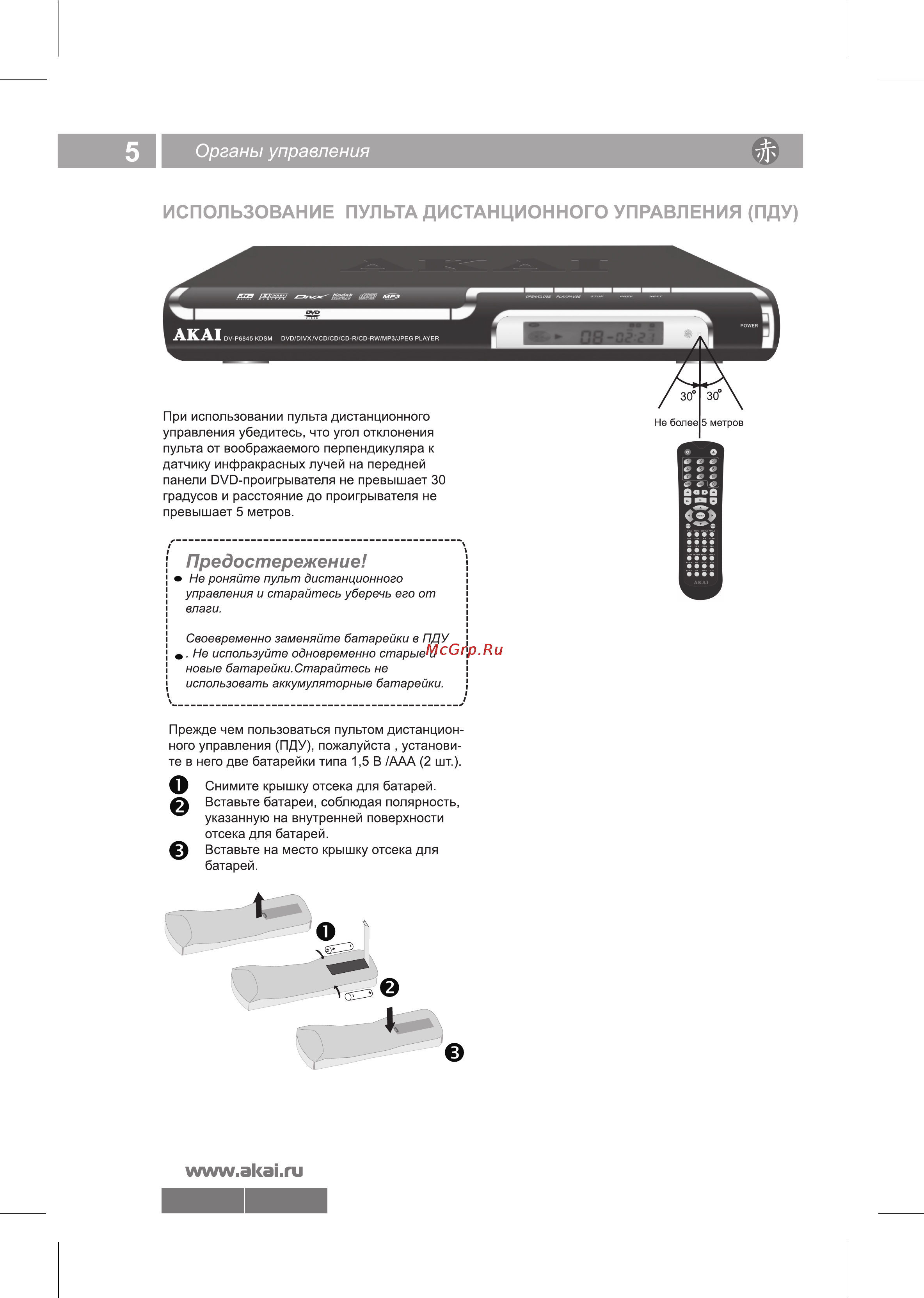 Akai DV-P6845KDSM Инструкция по эксплуатации онлайн [6/23] 27027