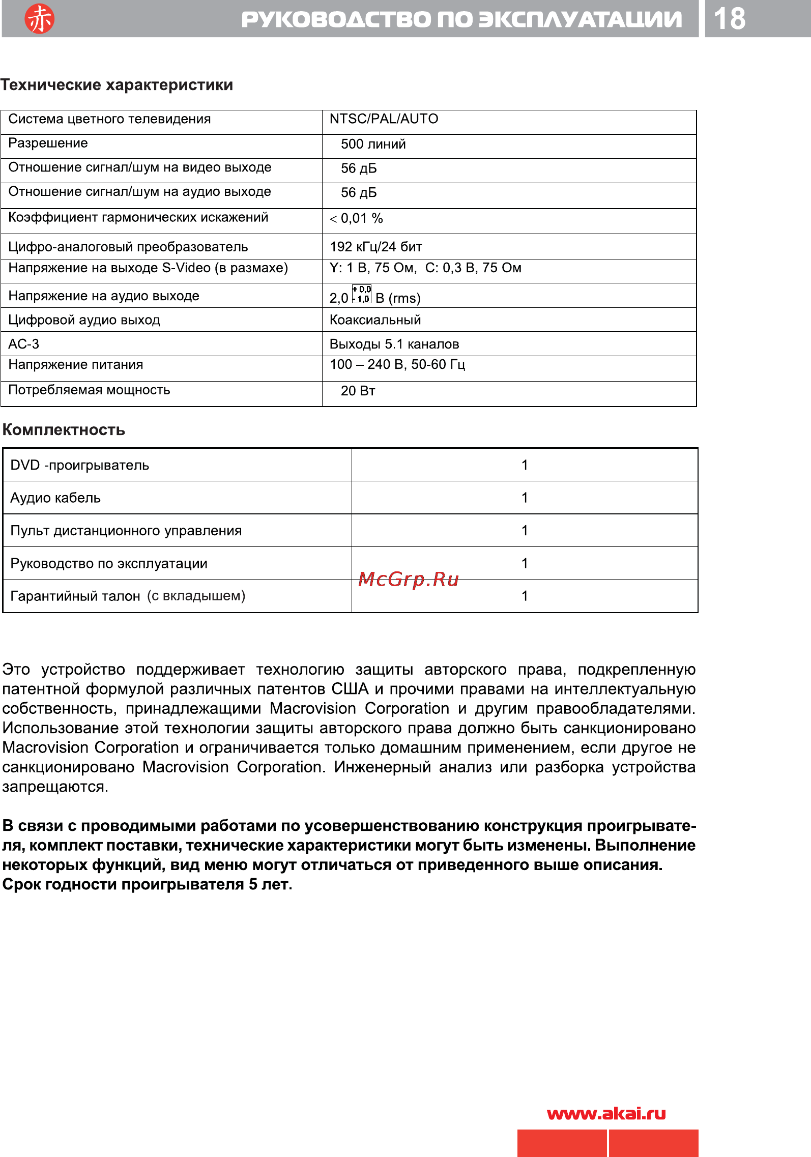Akai DV-P4830KDS [19/19] Руководство по эксплуатации 18