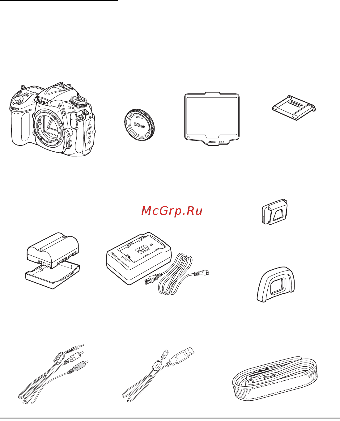 Nikon D300S Body [3/432] Убедитесь что в комплект поставки фотокамеры входят все перечисленные ниже компоненты карты памяти продаются отдельно