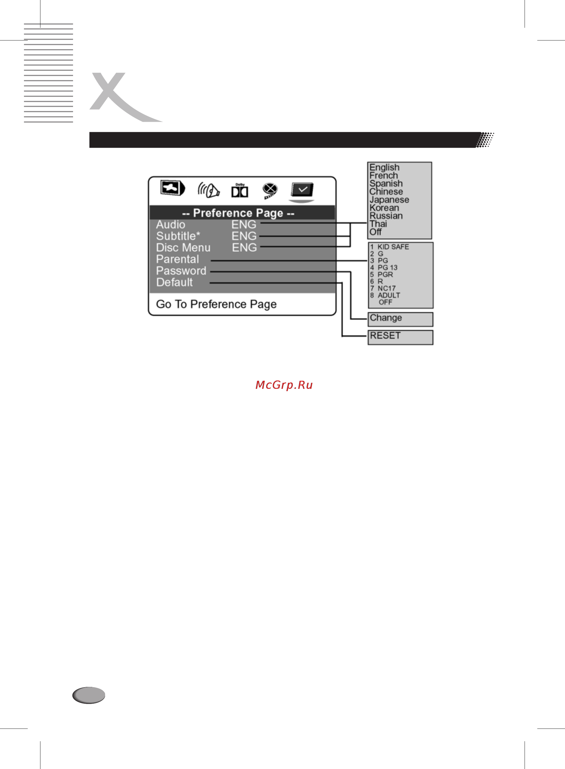 Xoro HSD 706 [32/36] Меню настроек dvd проигрывателя