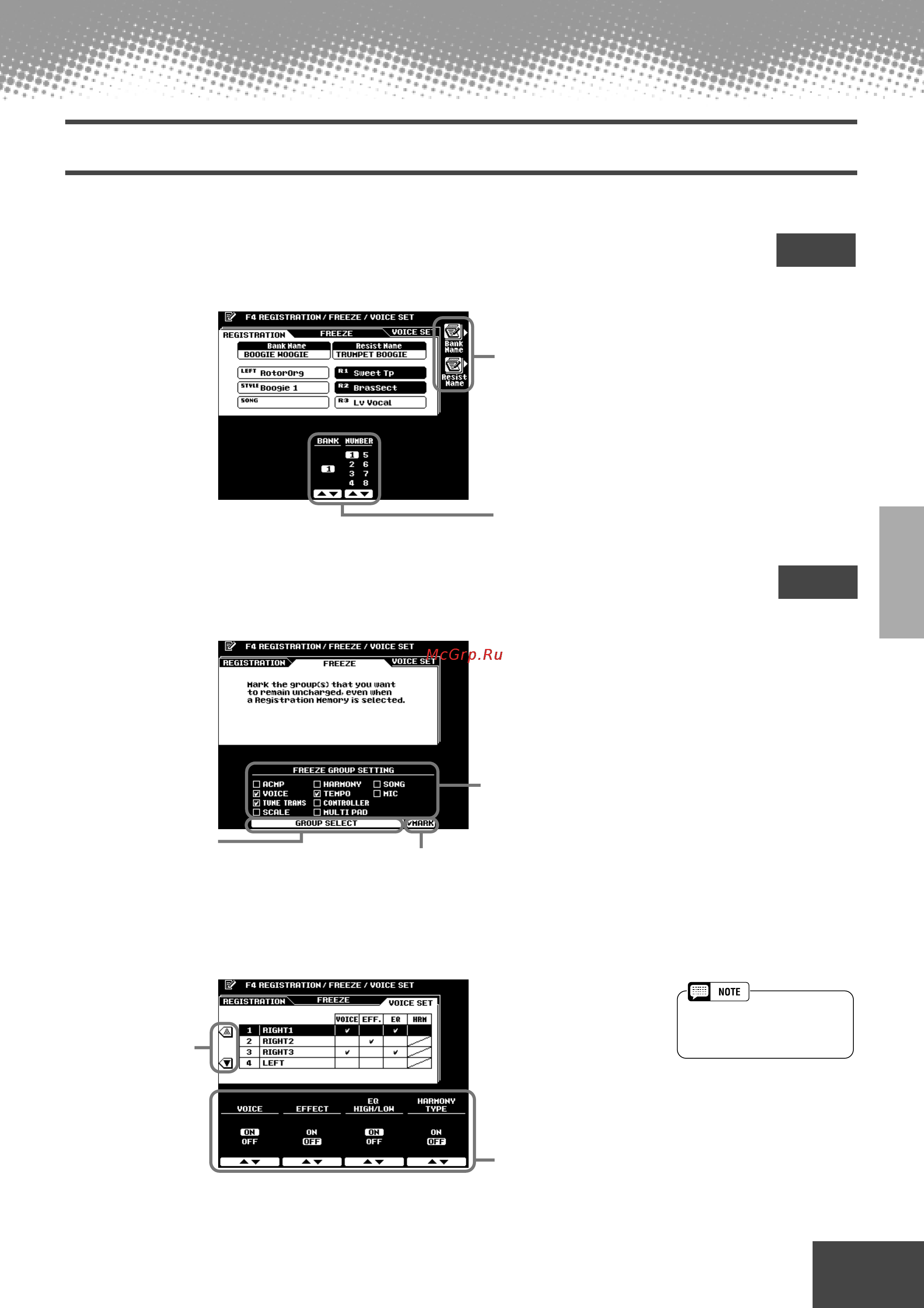 Yamaha PSR-9000 [139/214] Registration freeze group voice set settings