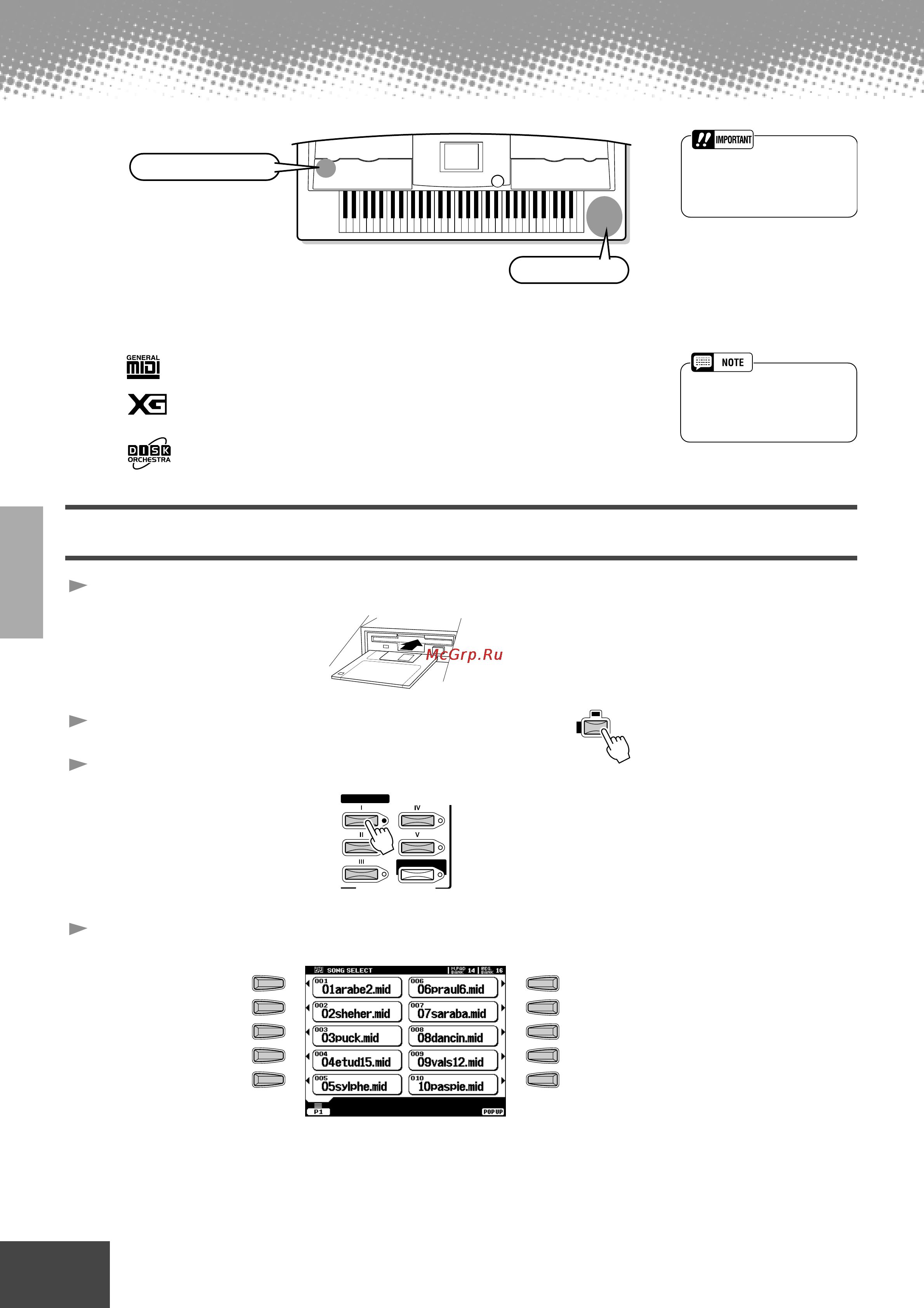 Yamaha PSR-9000 [30/214] Insert the disk that contains song data into the disk drive