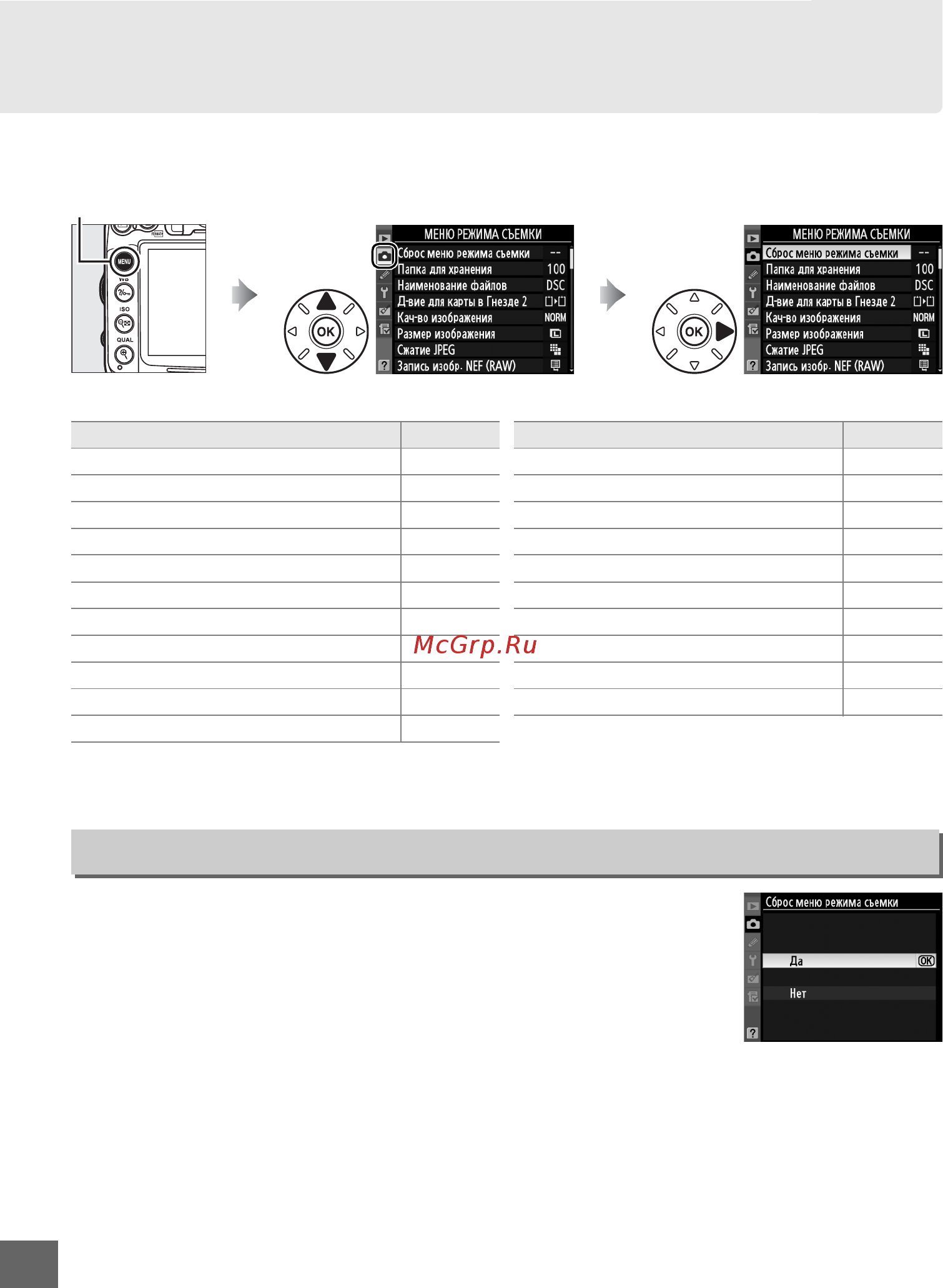 Nikon D7000 18-105VR Kit [222/348] Сброс меню режима съемки
