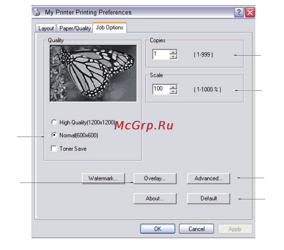 OKI MB470 [85/140] Вкладка job options опции задания
