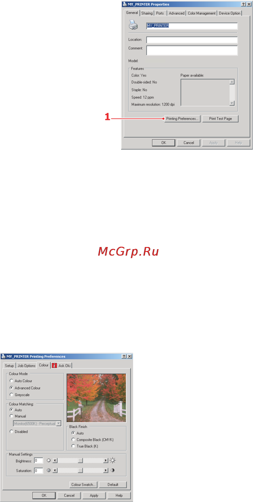 OKI C5510 MFP [110/127] Доступ к опциям подбора цветов
