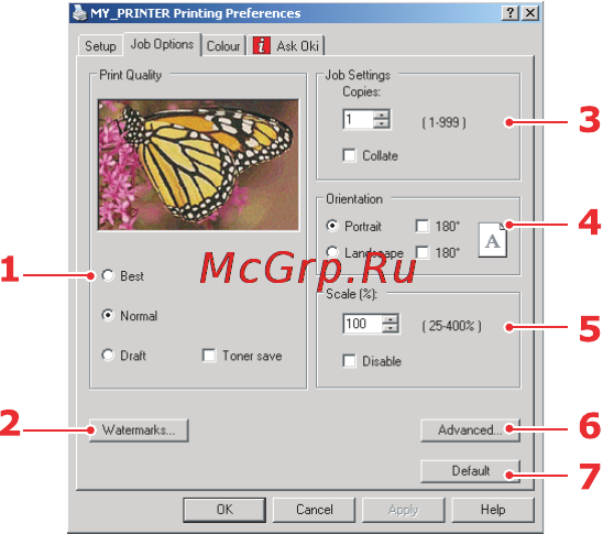 OKI C5510 MFP [42/127] Вкладка job options опции задания