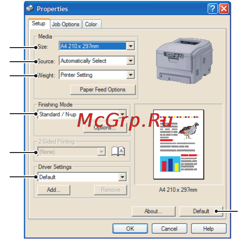 OKI C5540 MFP [38/135] Размер бумаги должен соответствовать размеру листа документа если вы не задаете масштабирование распечатки для соответствия иному размеру и размеру бумаги установленной в принтере