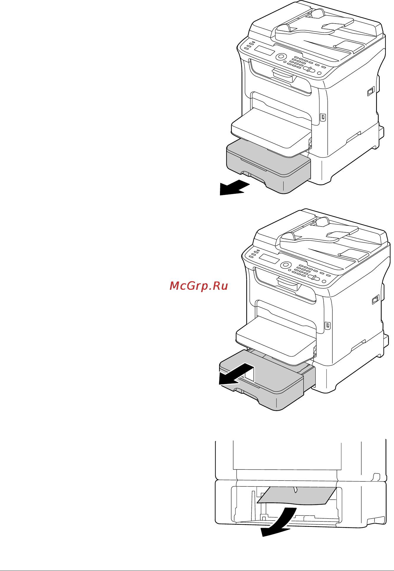 OKI MC160n [220/280] Устранение носителей застрявших в устройстве в процессе подачи из лотка 2