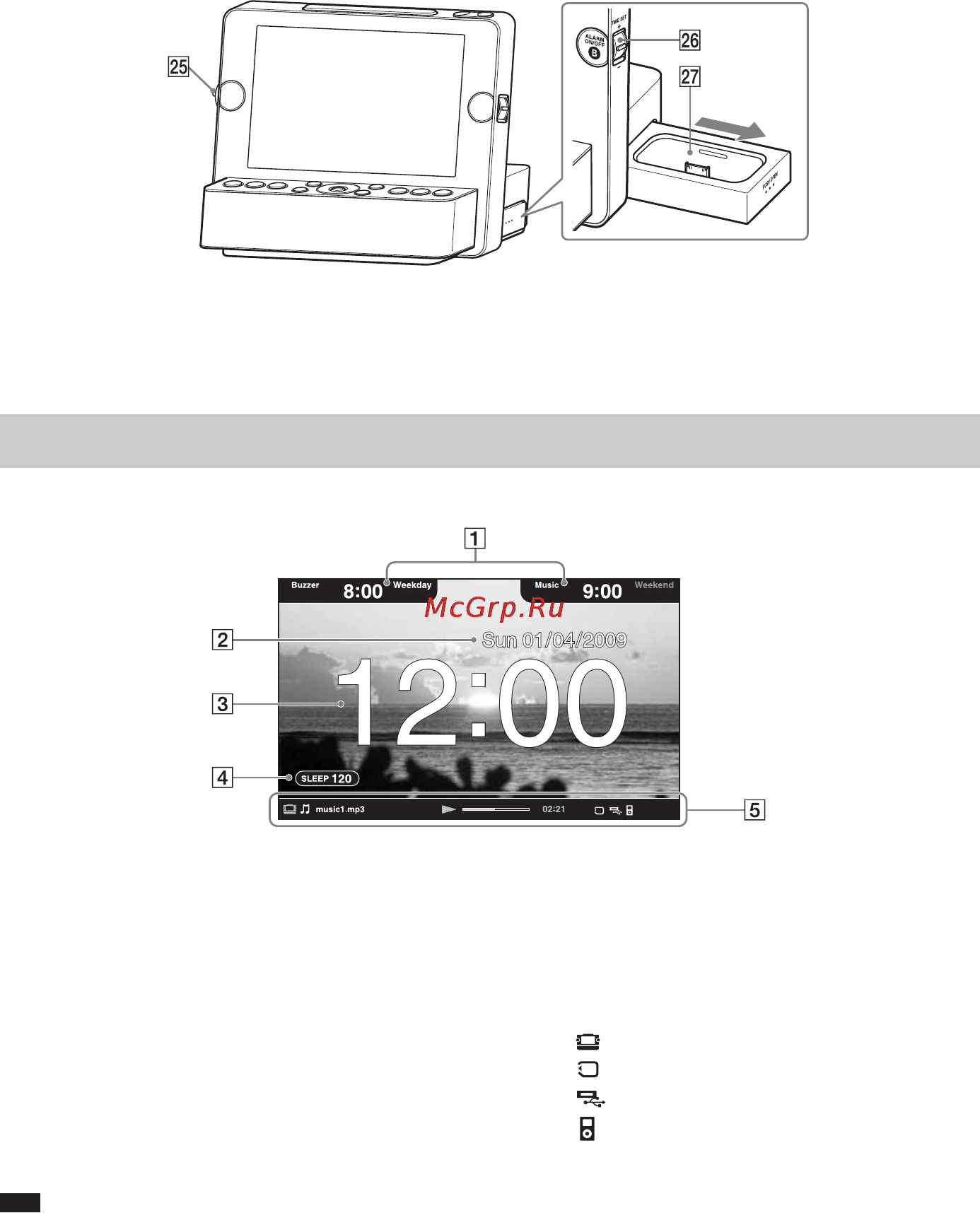 Sony ICF-CL75IP [10/32] Screen indicators