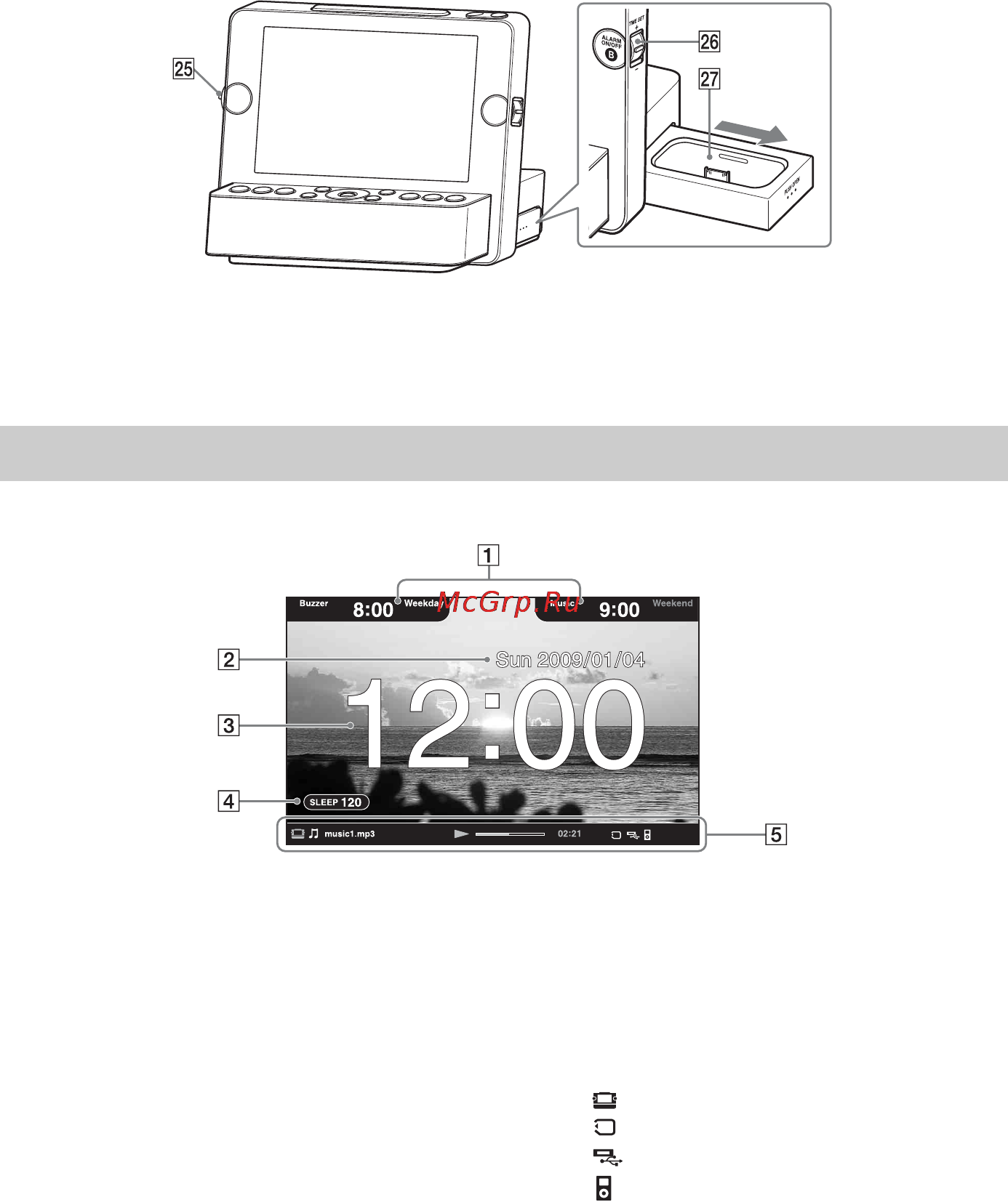 Sony ICF-CL70 [10/64] Индикаторы на экране