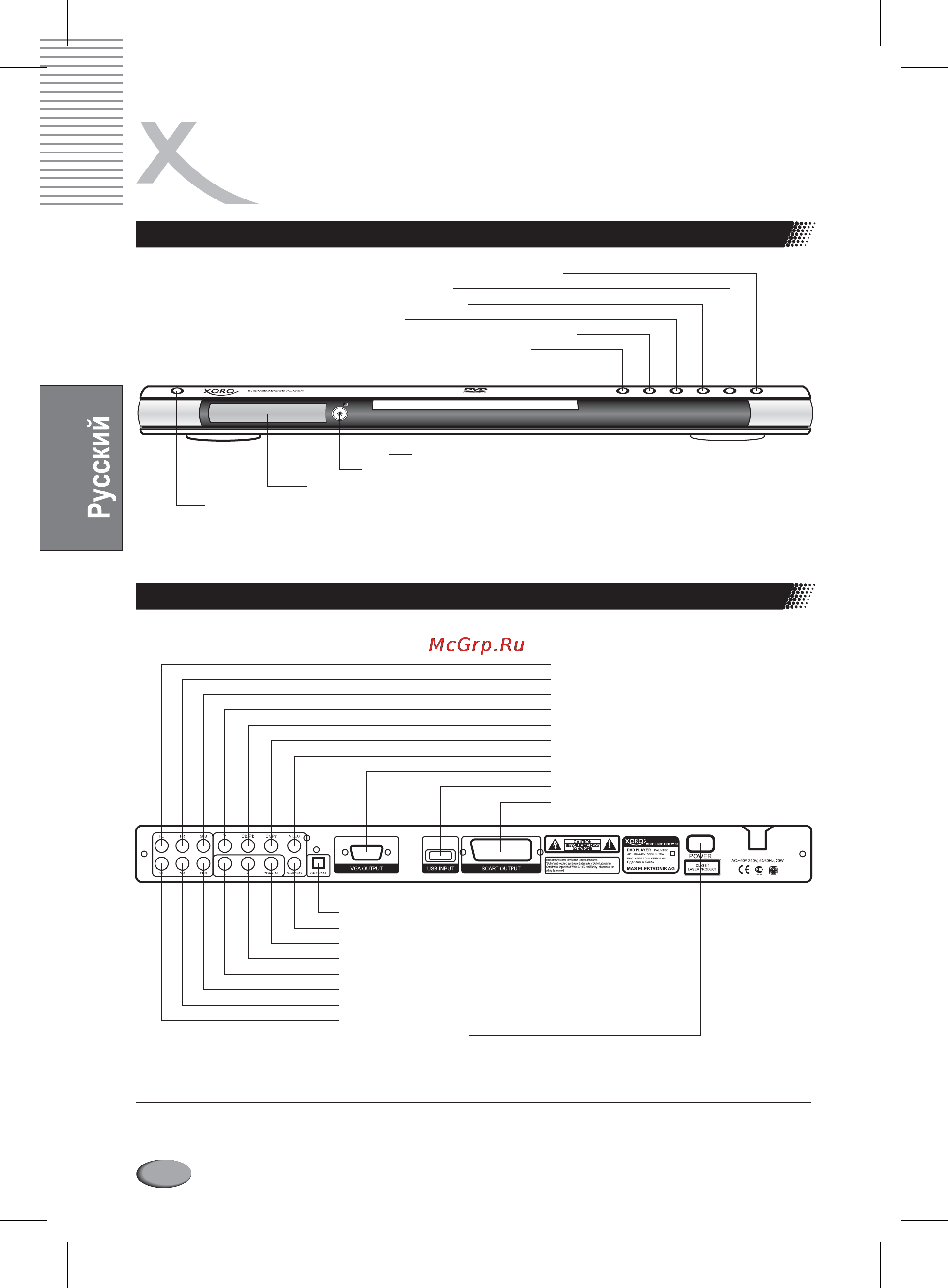 Xoro HSD 2100 [8/94] Кнопки управления и разъемы на корпусе проигрывателя