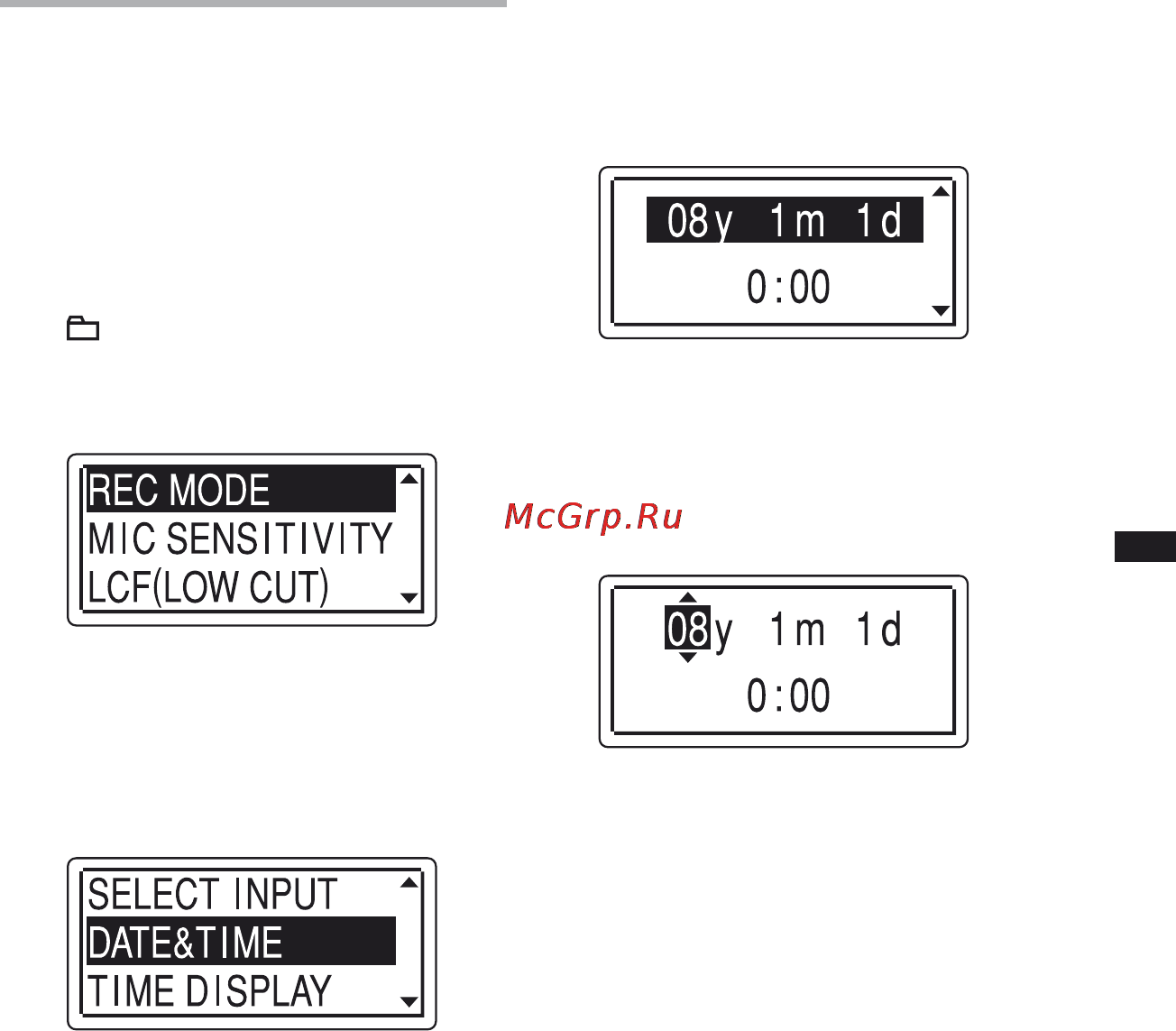 Sony ICD-UX81F [19/116] Установка часов с использованием меню