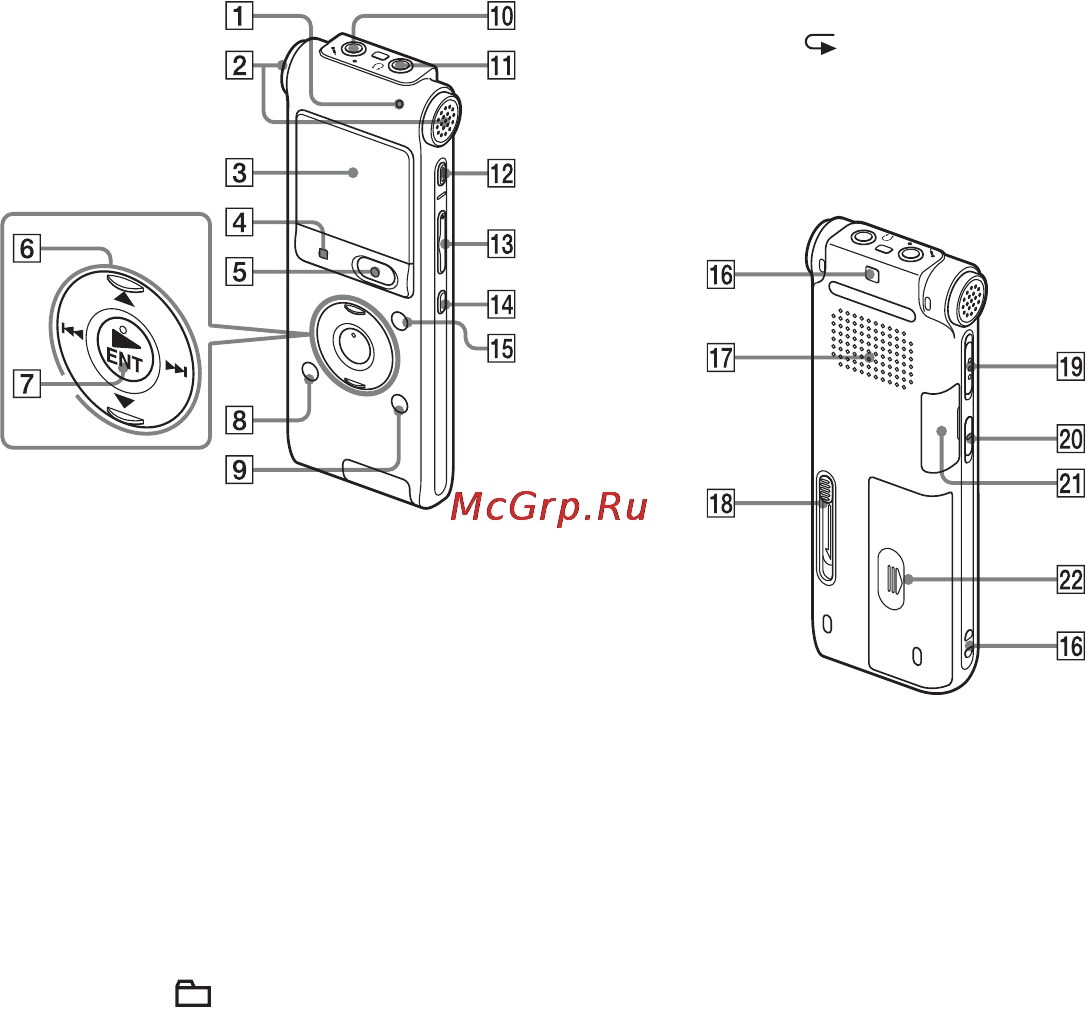 Sony ICD-UX512 [10/174] Указатель деталей и органов управления