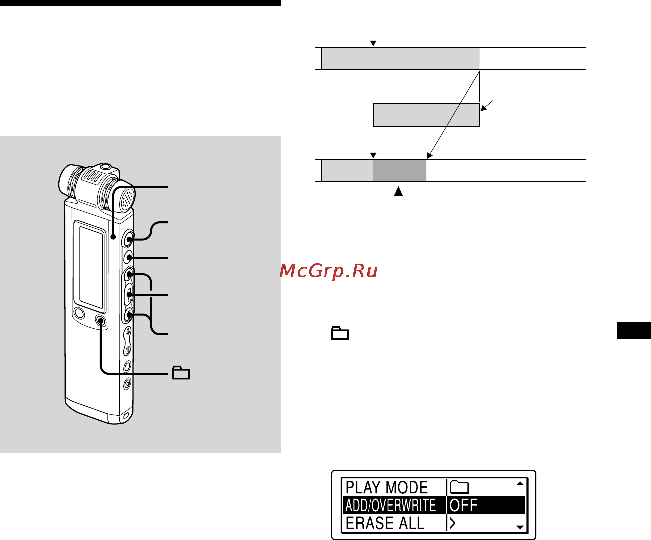 Sony ICD-SX850 [47/136] Добавление наложенной записи во время воспроизведения