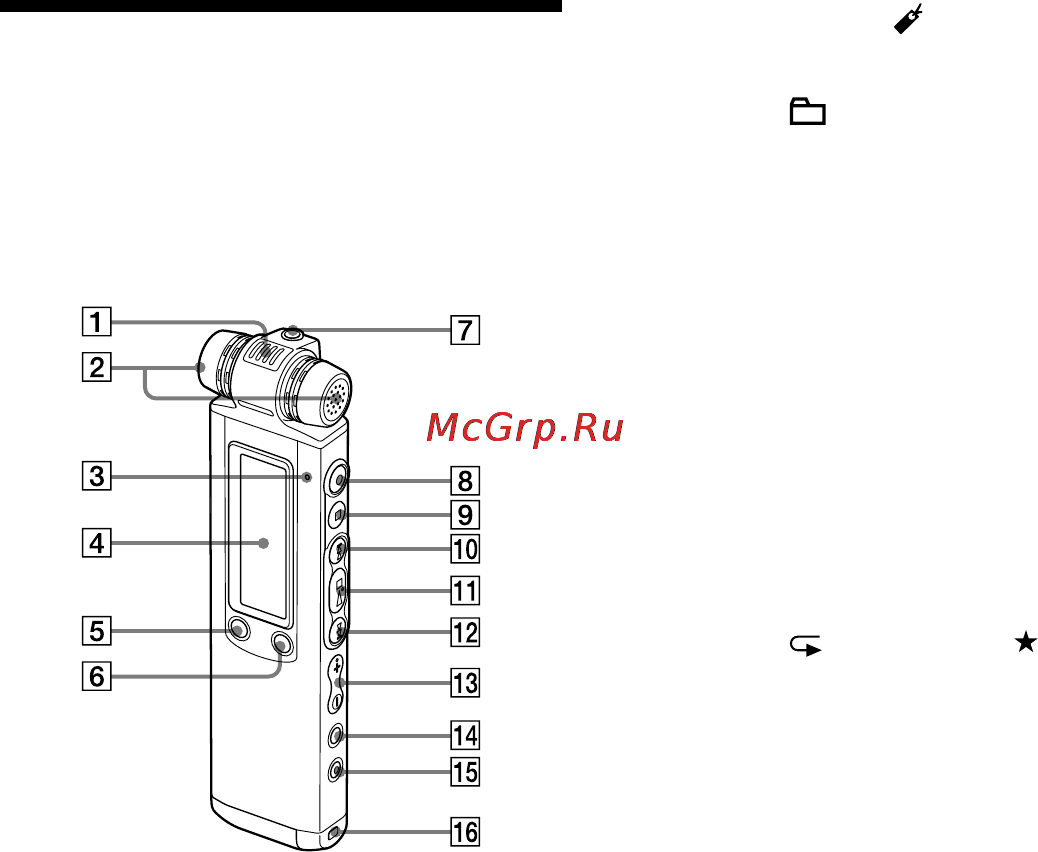 Sony ICD-SX800 [8/136] Указатель деталей и органов управления