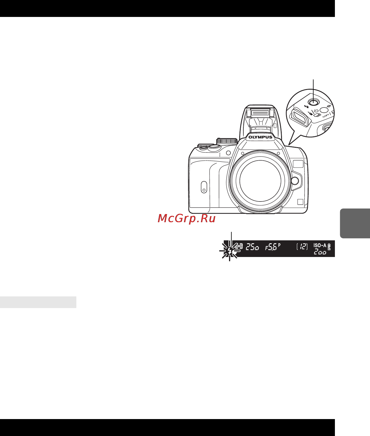 Olympus E-620 EZ-1442 + HLD-5 Kit [77/163] Готовность вспышки загорается когда вспышка готова к срабатыванию при зарядке вспышки значок мигает подождите до окончания зарядки