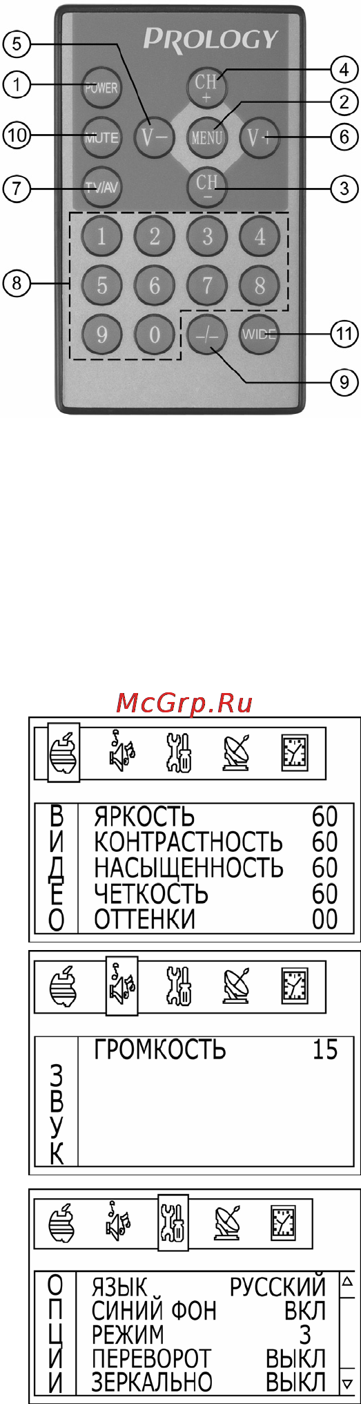Prology HDTV-707S [5/8] Система экранных меню