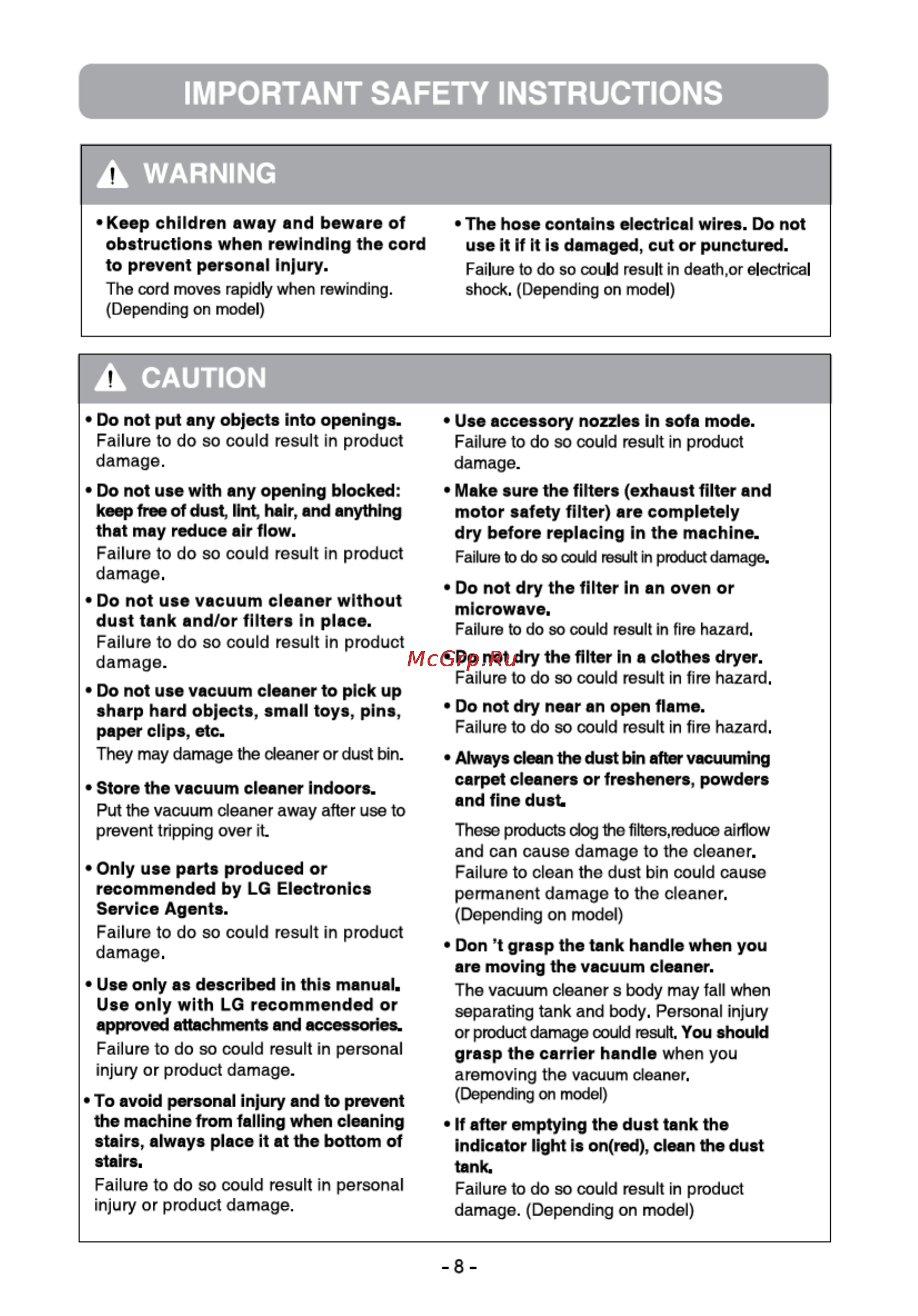 LG VK70369N [8/32] Important safety instructions