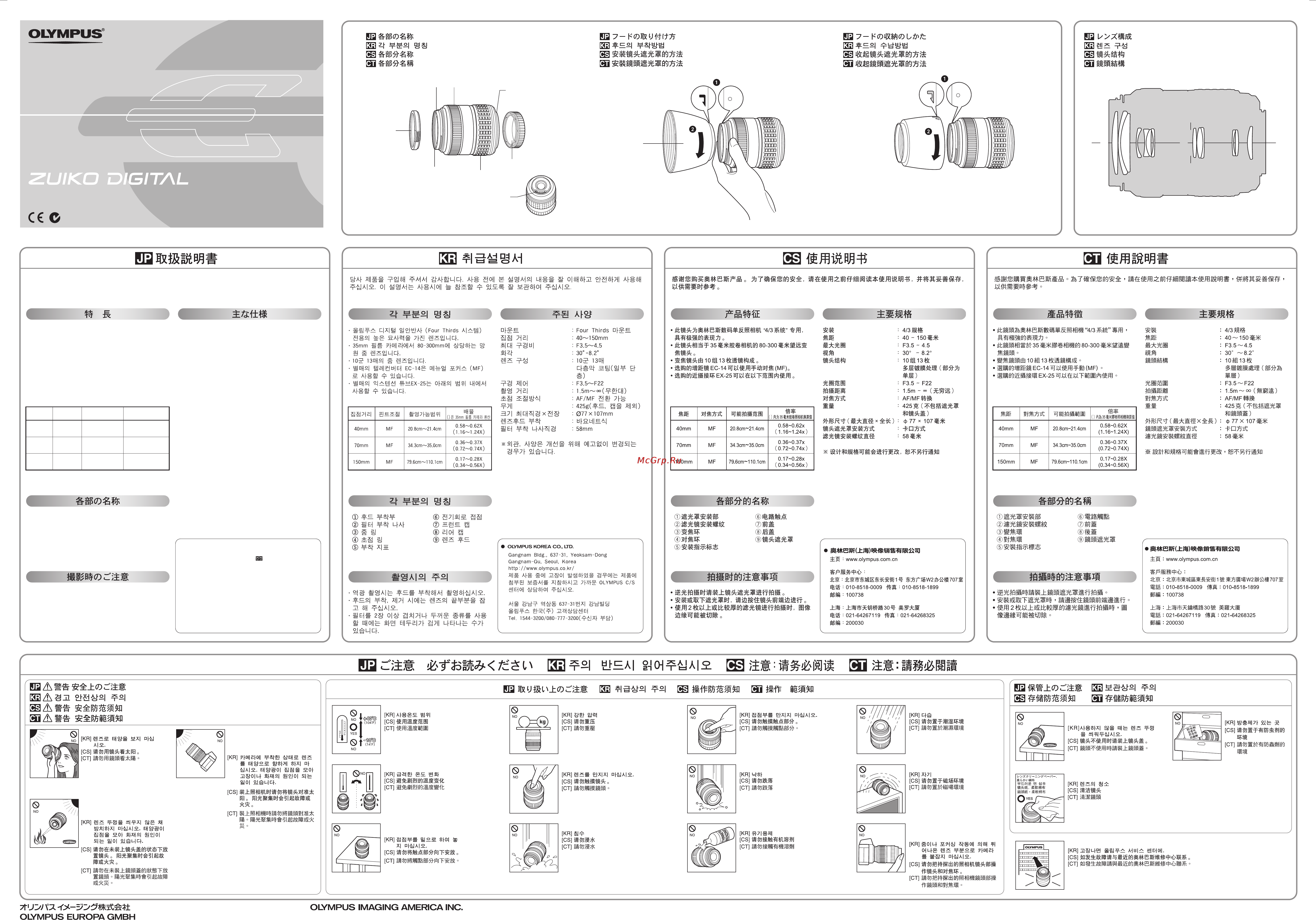 Olympus EZ-4015-2 / 40-150 mm Инструкция по эксплуатации онлайн