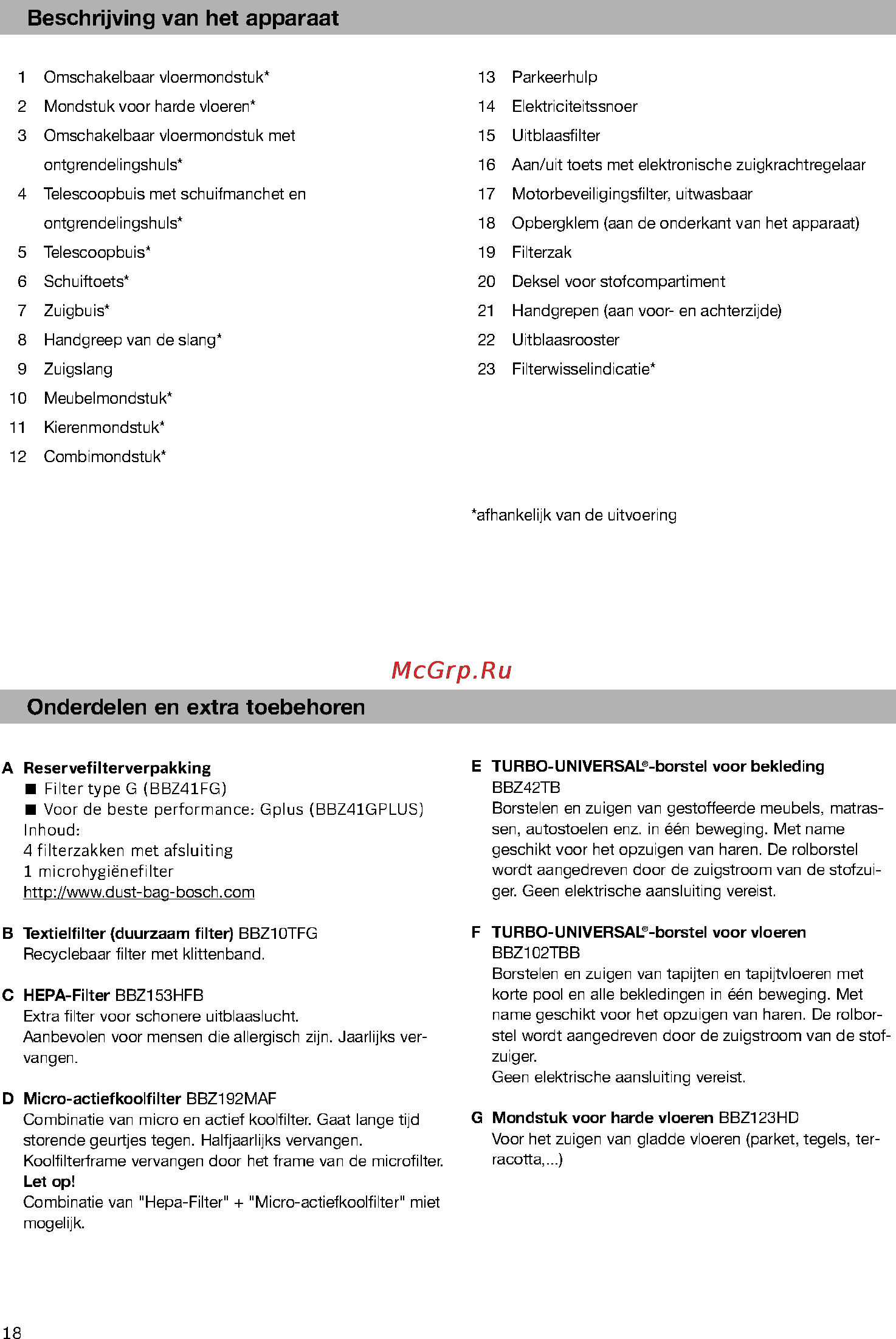 Bosch BSG61800 [23/101] Beschrijving van het apparaat
