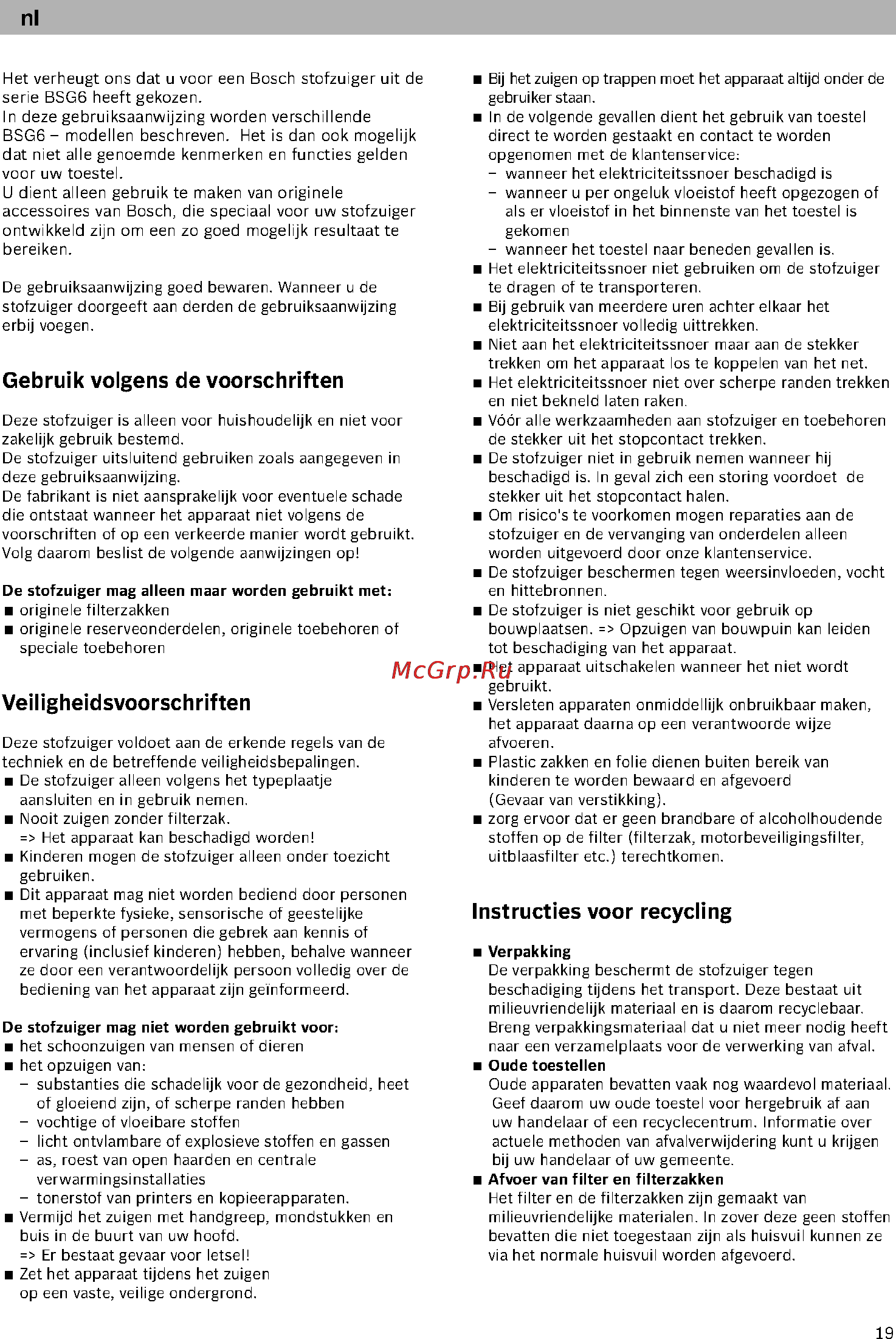 Bosch BSG61800 [24/101] Gebruik volgens de voorschriften