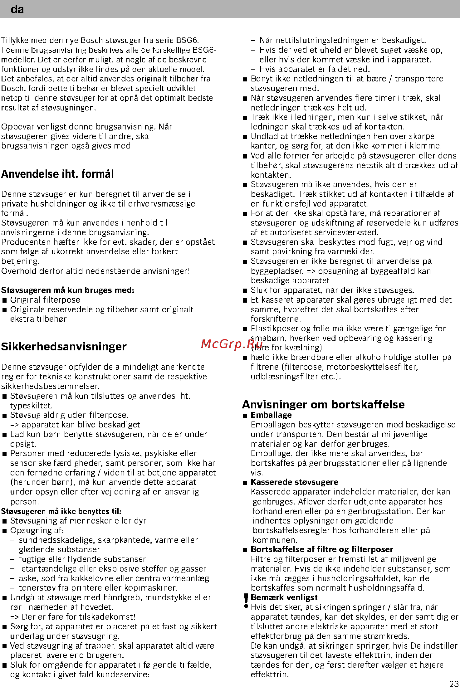 Bosch BSG61800 [28/101] Anvendelse iht formal