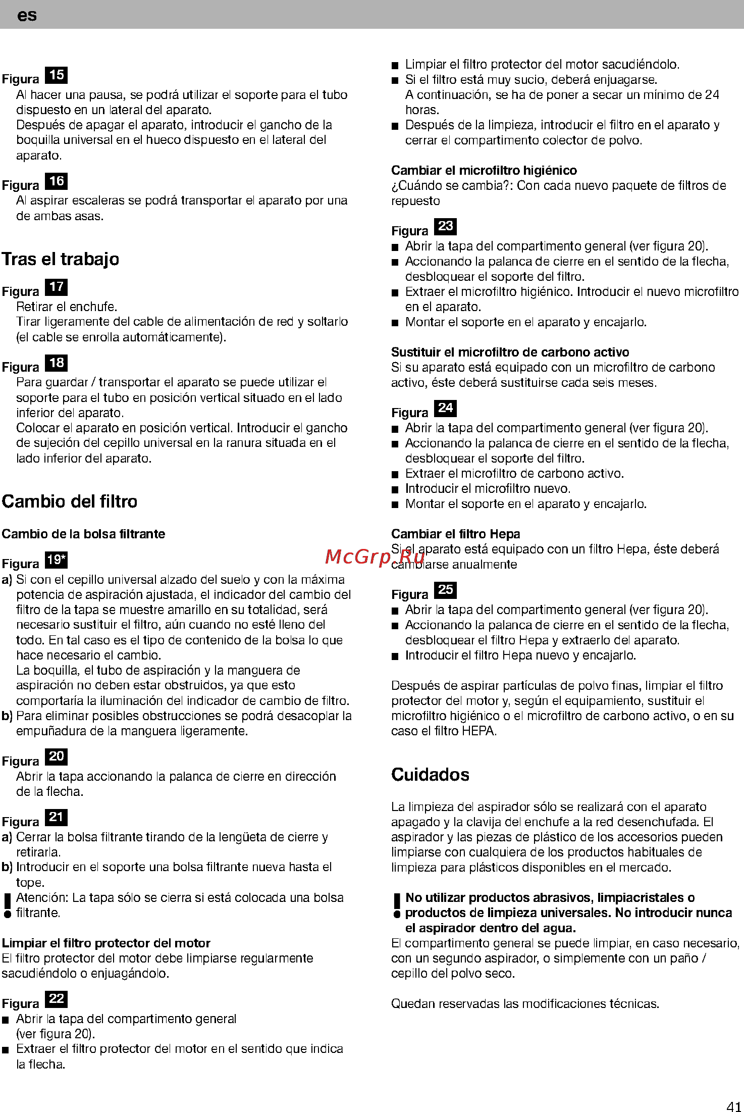 Bosch BSG61800 [46/101] Cambio del filtro
