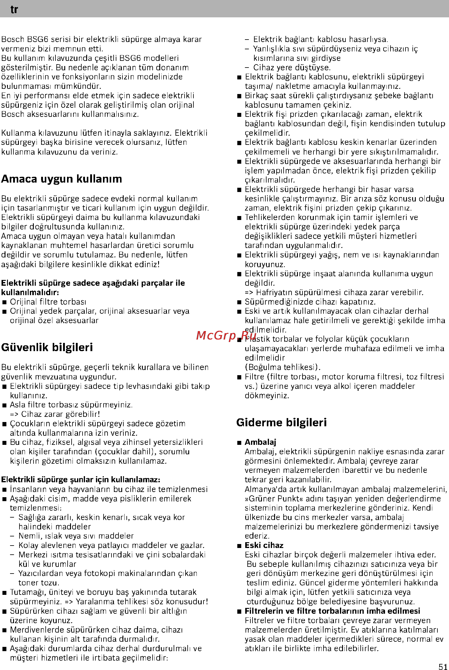 Bosch BSG61800 [56/101] Amaca uygun kullanim