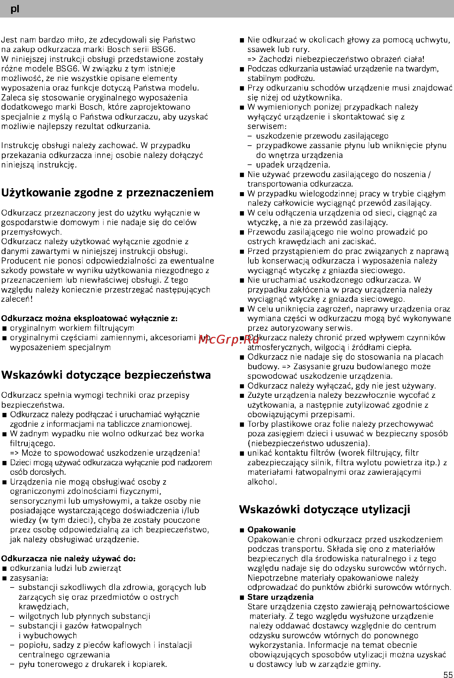 Bosch BSG61800 [60/101] Uzytkowanie zgodne z przeznaczeniem