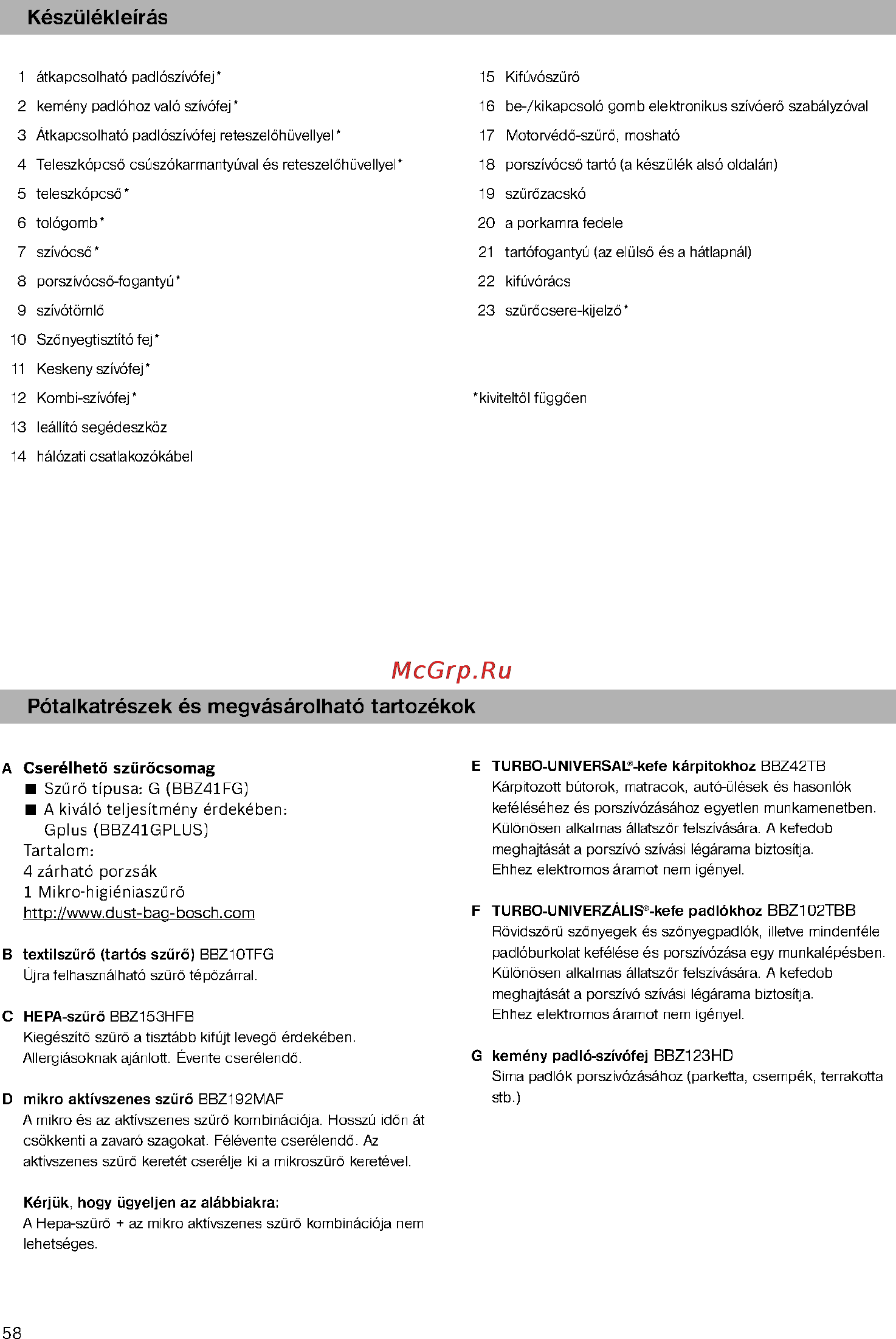 Bosch BSG61800 [63/101] Készülékleírás