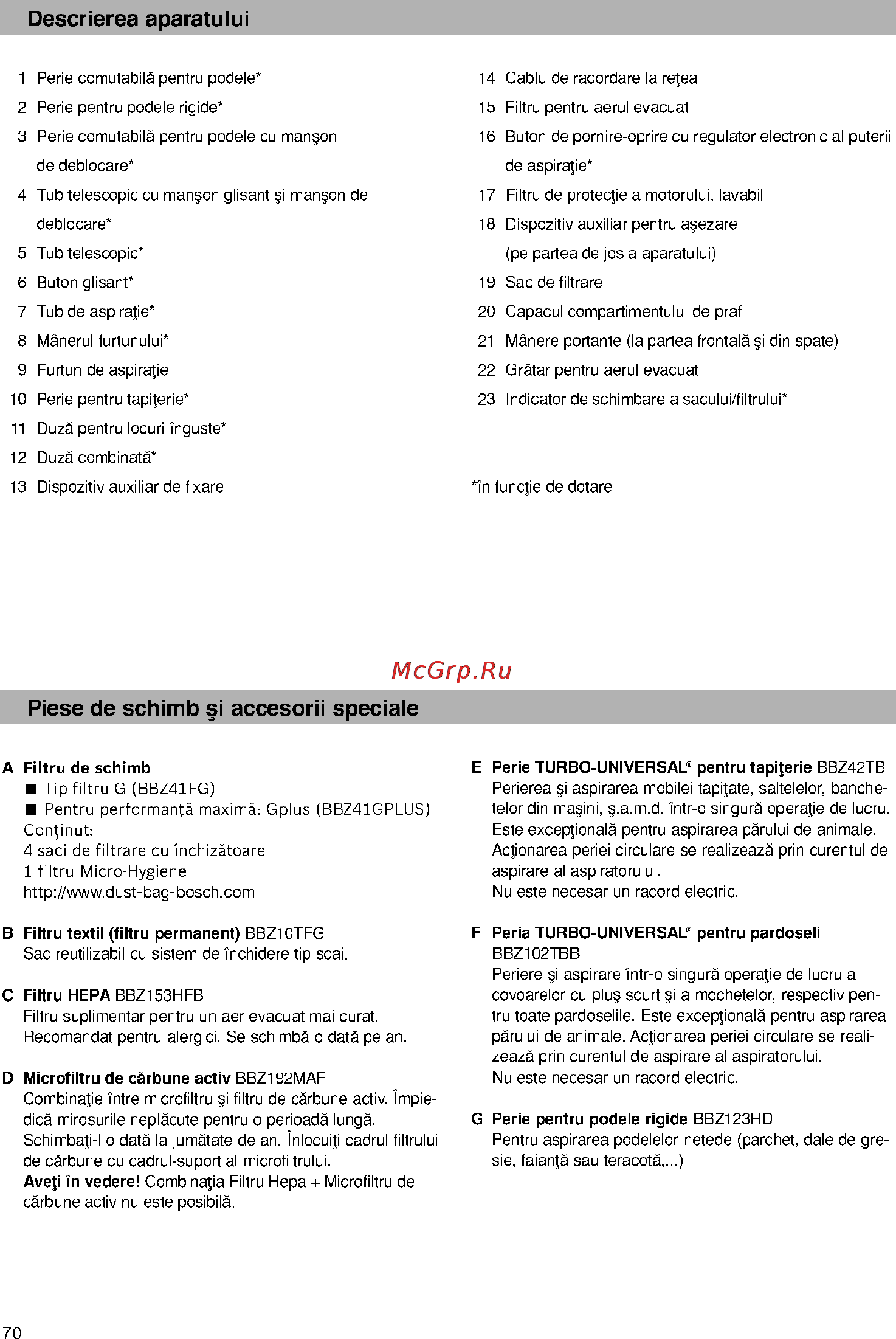 Bosch BSG61800 [75/101] Descrierea aparatului