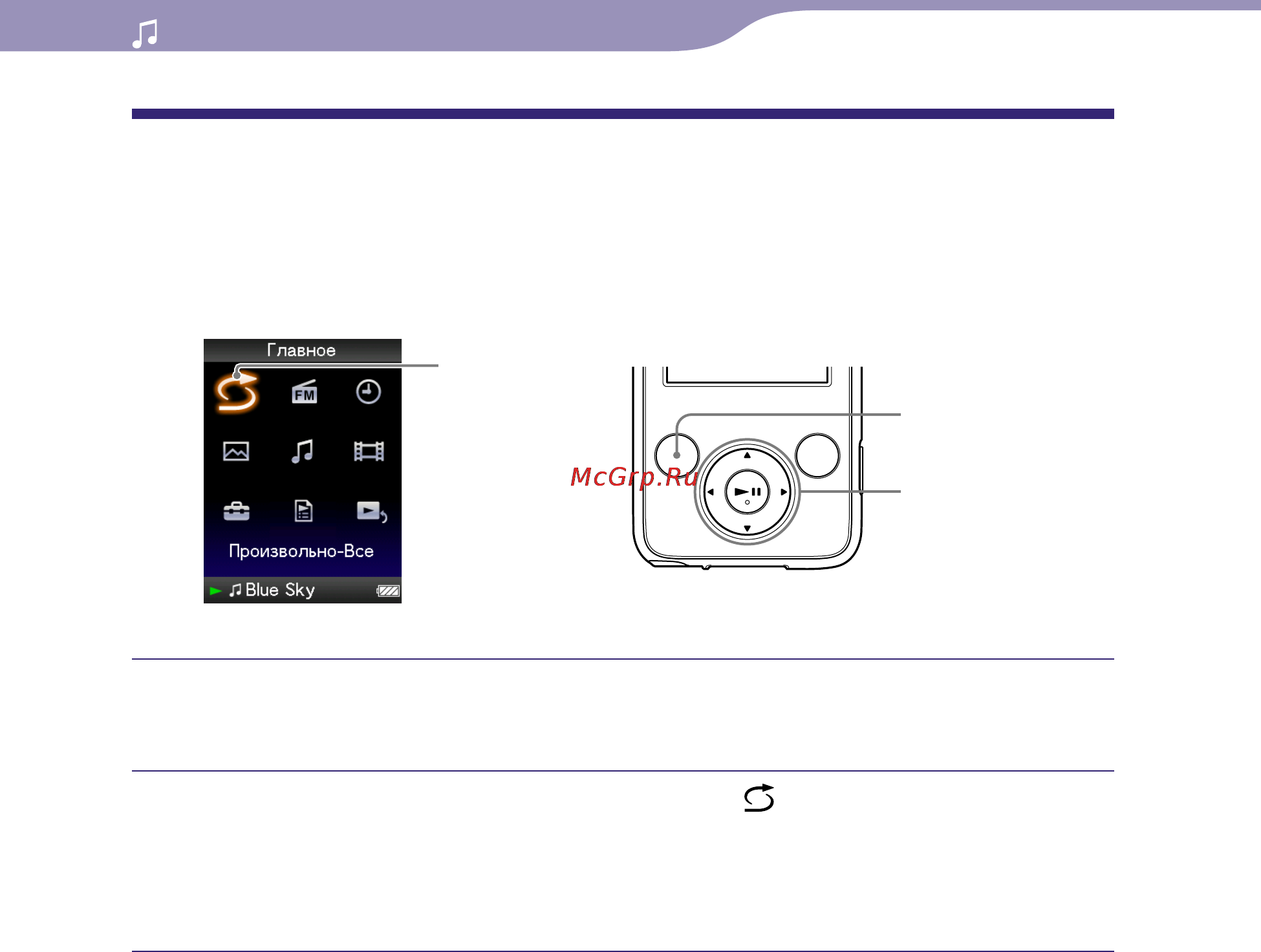 Sony NWZ-E435F [37/124] Воспроизведение всех композиций в случайном порядке
